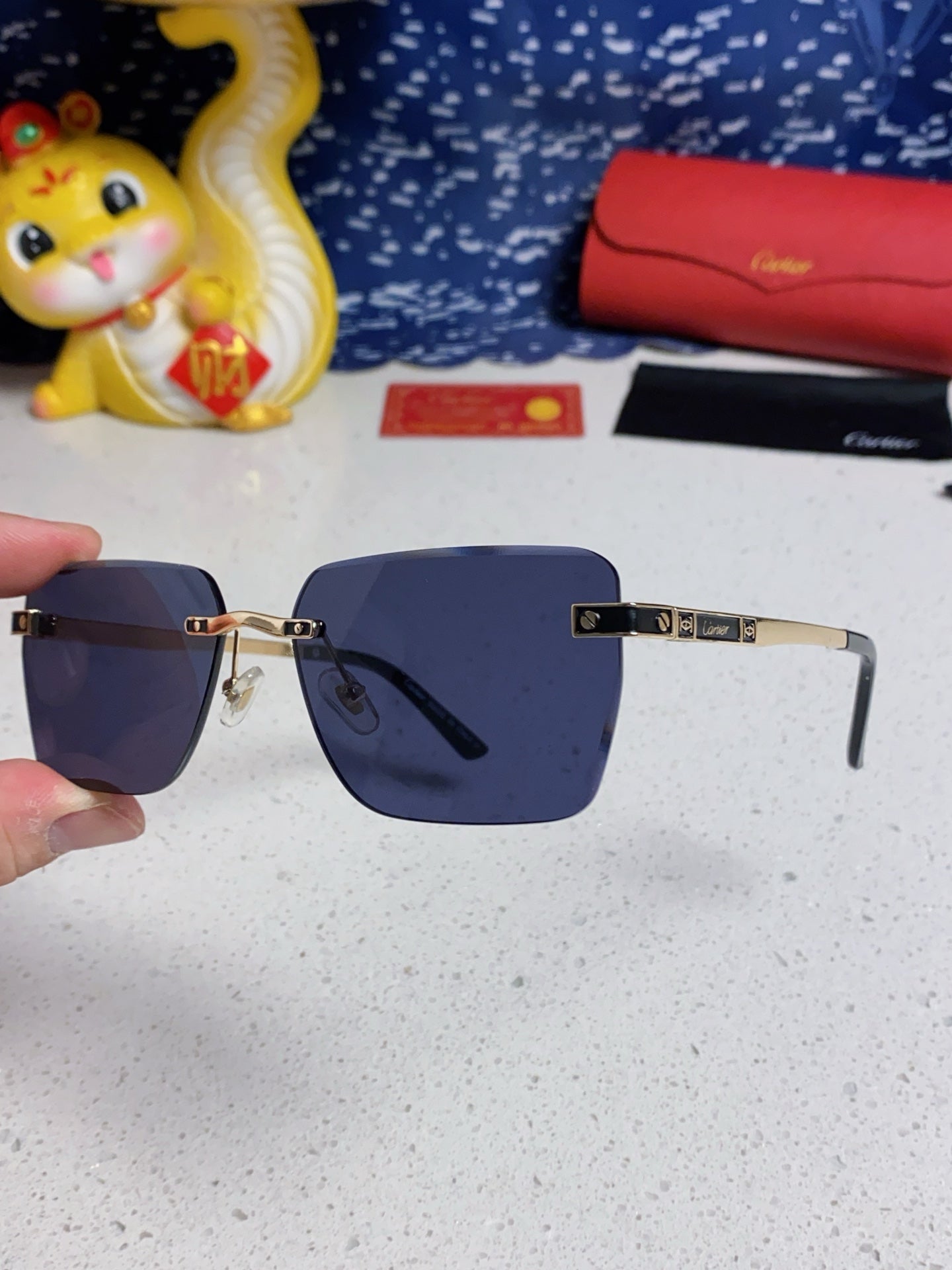 Cartier Lightweight Rimless Blue Lens Sunglasses for Men & Women - 487323 - detail image 6