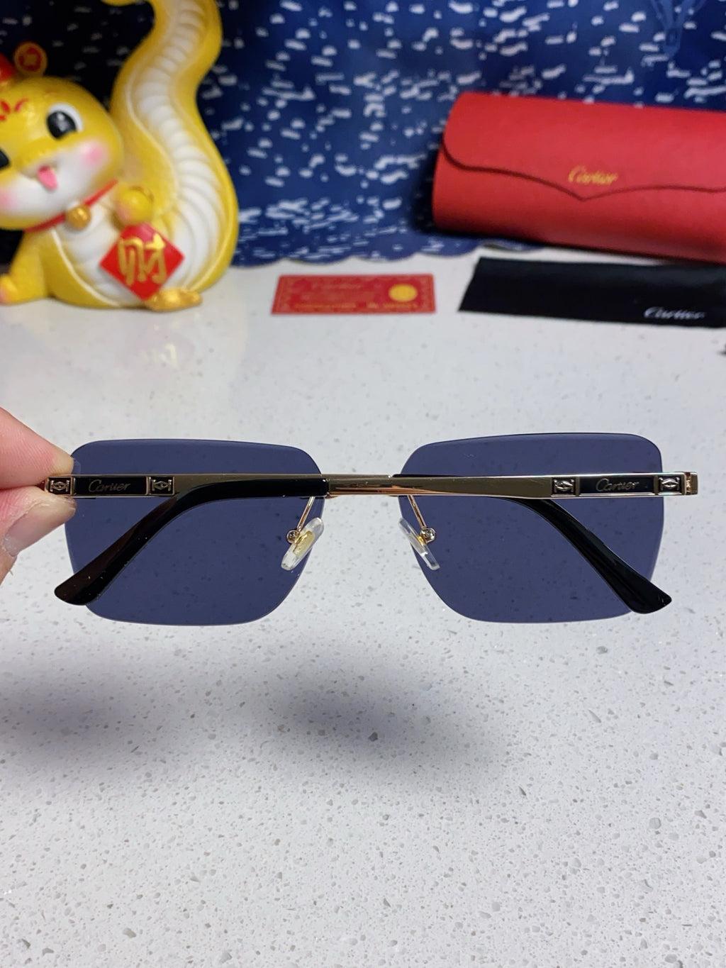 Cartier Lightweight Rimless Blue Lens Sunglasses for Men & Women - 432306 - detail image 5