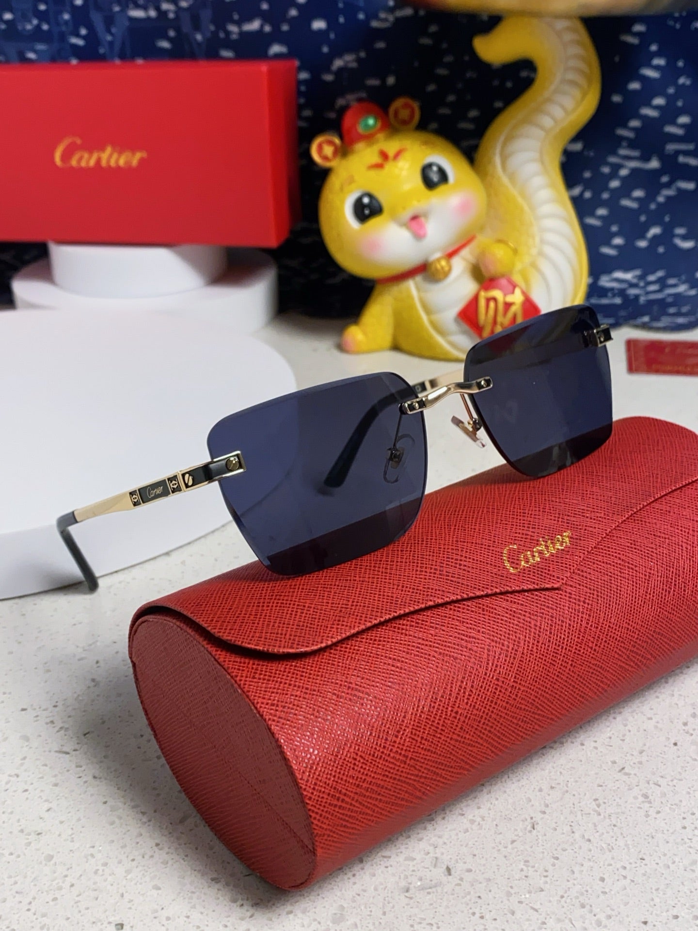 Cartier Lightweight Rimless Blue Lens Sunglasses for Men & Women - 487323 - detail image 10
