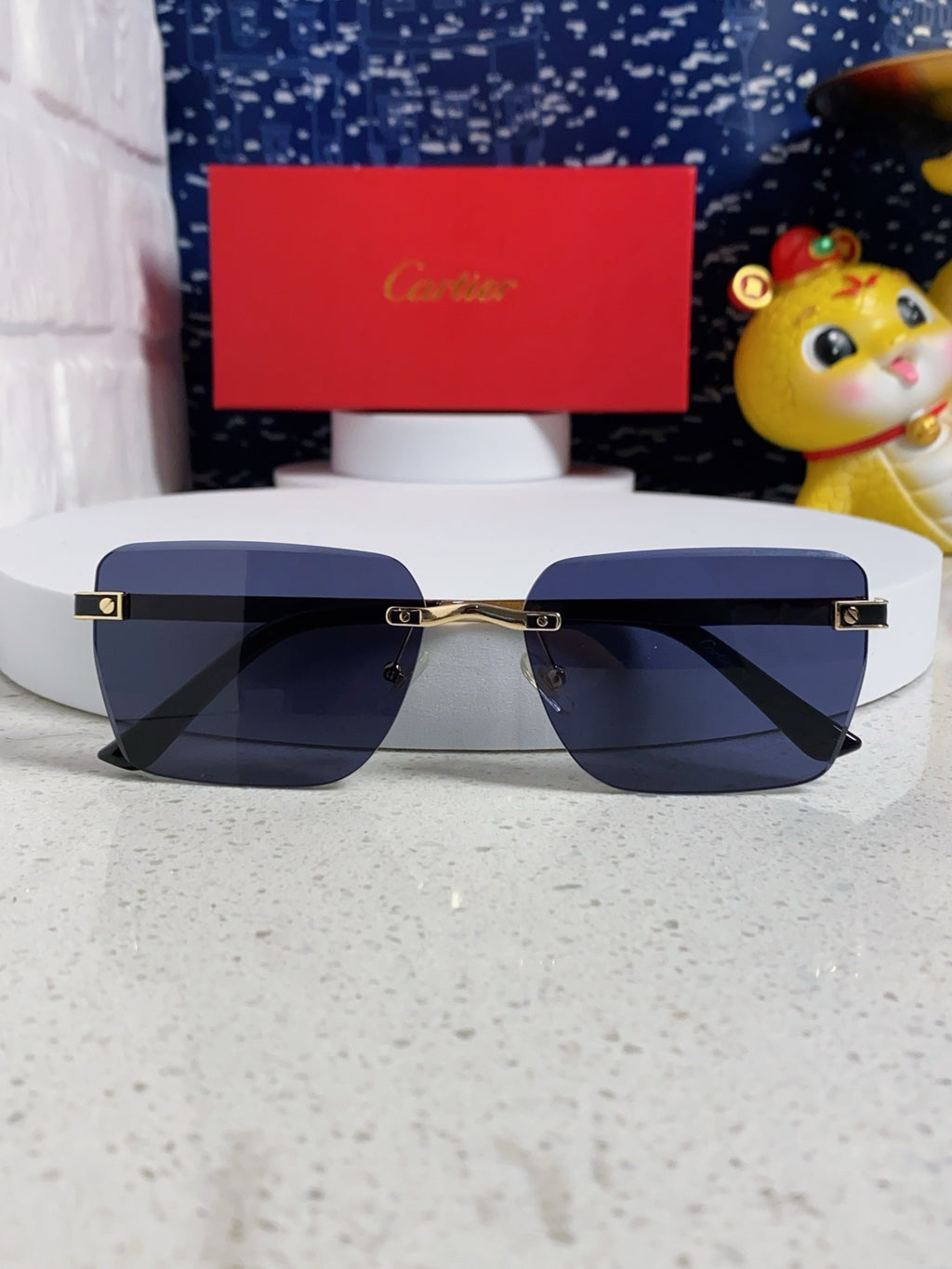 Cartier Lightweight Rimless Blue Lens Sunglasses for Men & Women - 432306 - detail image 9