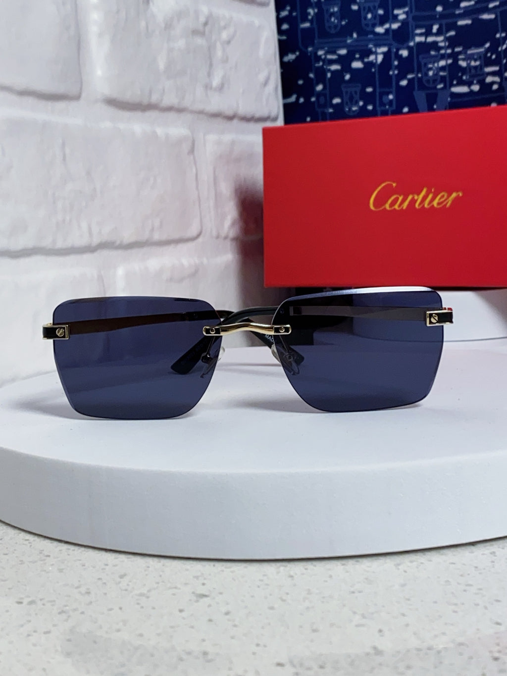 Cartier Lightweight Rimless Blue Lens Sunglasses for Men & Women - 487323 - detail image 2