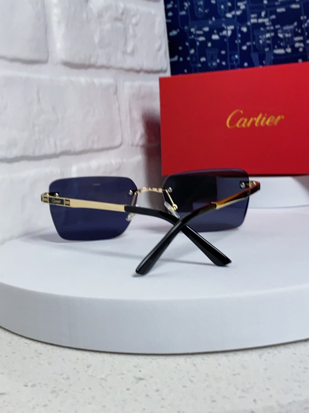Cartier Lightweight Rimless Blue Lens Sunglasses for Men & Women - 487323 - detail image 3