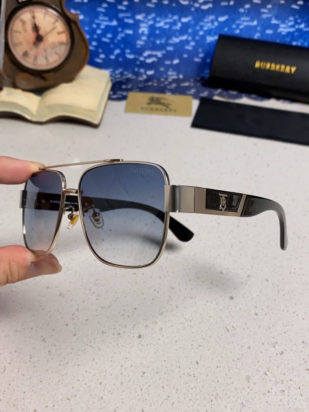 Burberry Metal Square Silver Lens Sunglasses for Men & Women - 449626 - detail image 6