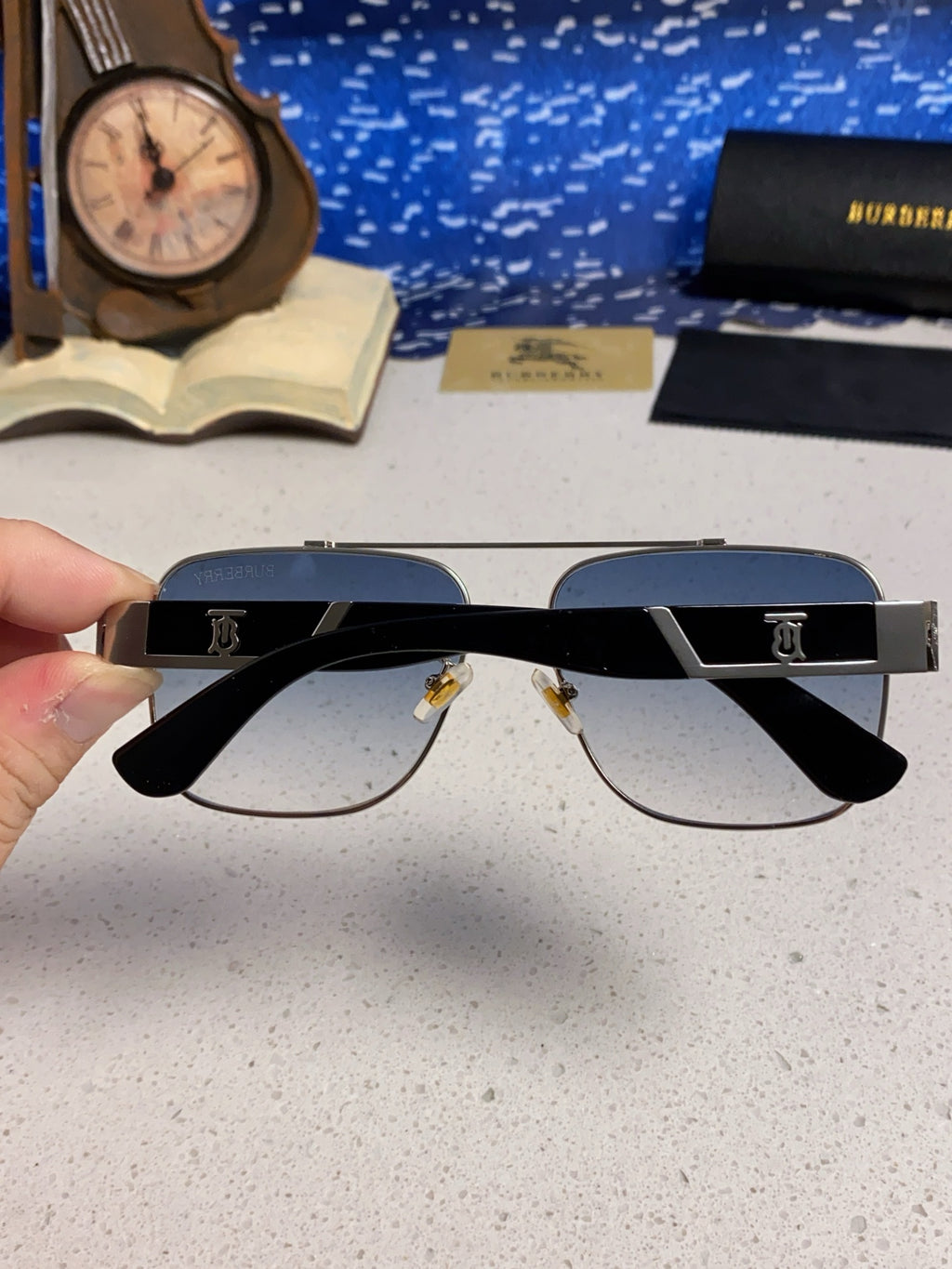 Burberry Metal Square Silver Lens Sunglasses for Men & Women - 449626 - detail image 5