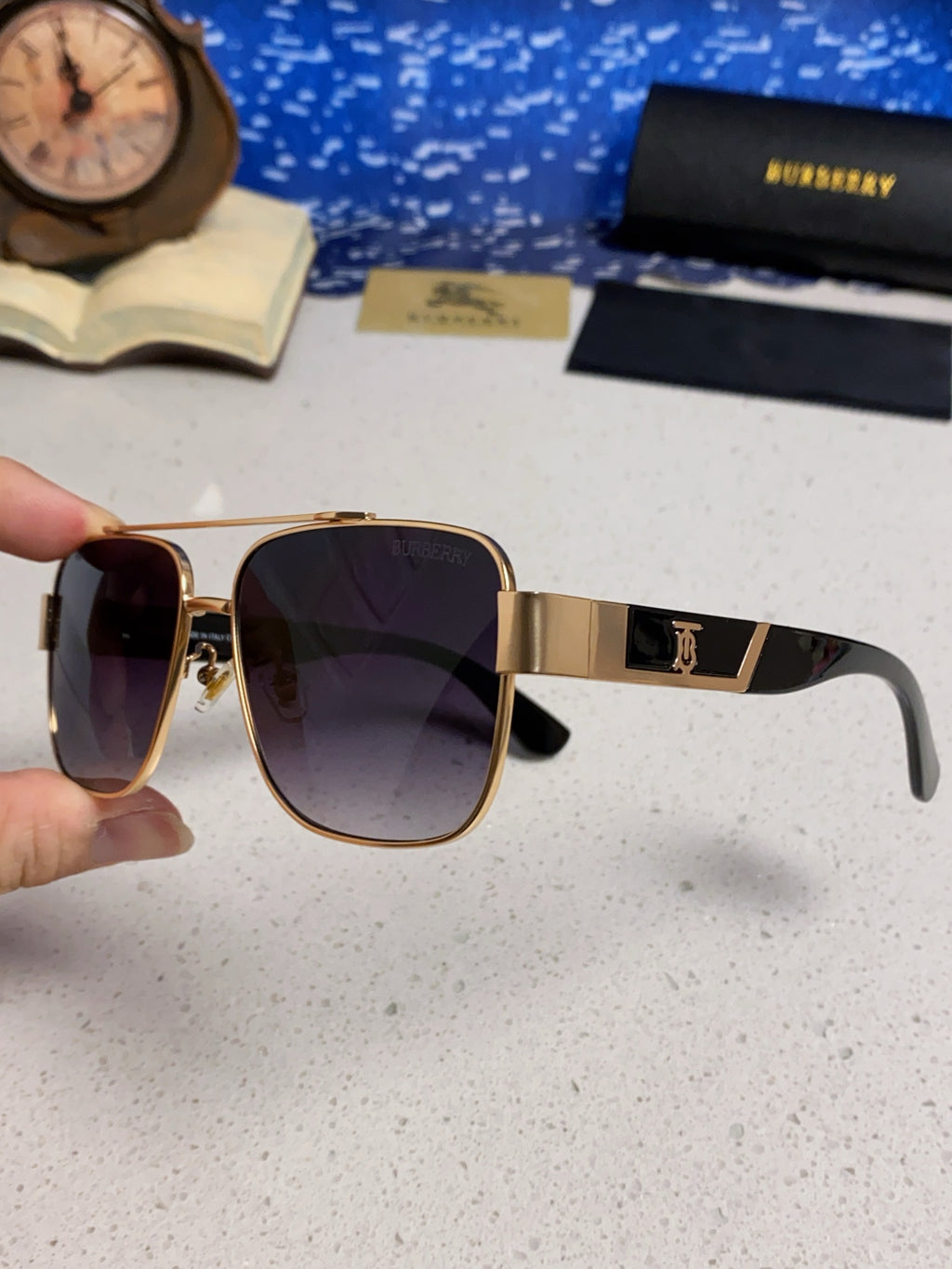 Burberry Metal Square Silver Lens Sunglasses for Men & Women - 449628 - detail image 6