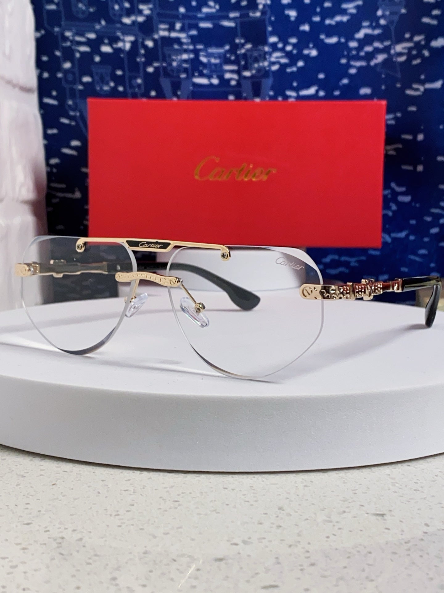 Cartier Lightweight Metal Rimless Silver Lens Sunglasses for Men & Wo - 465793