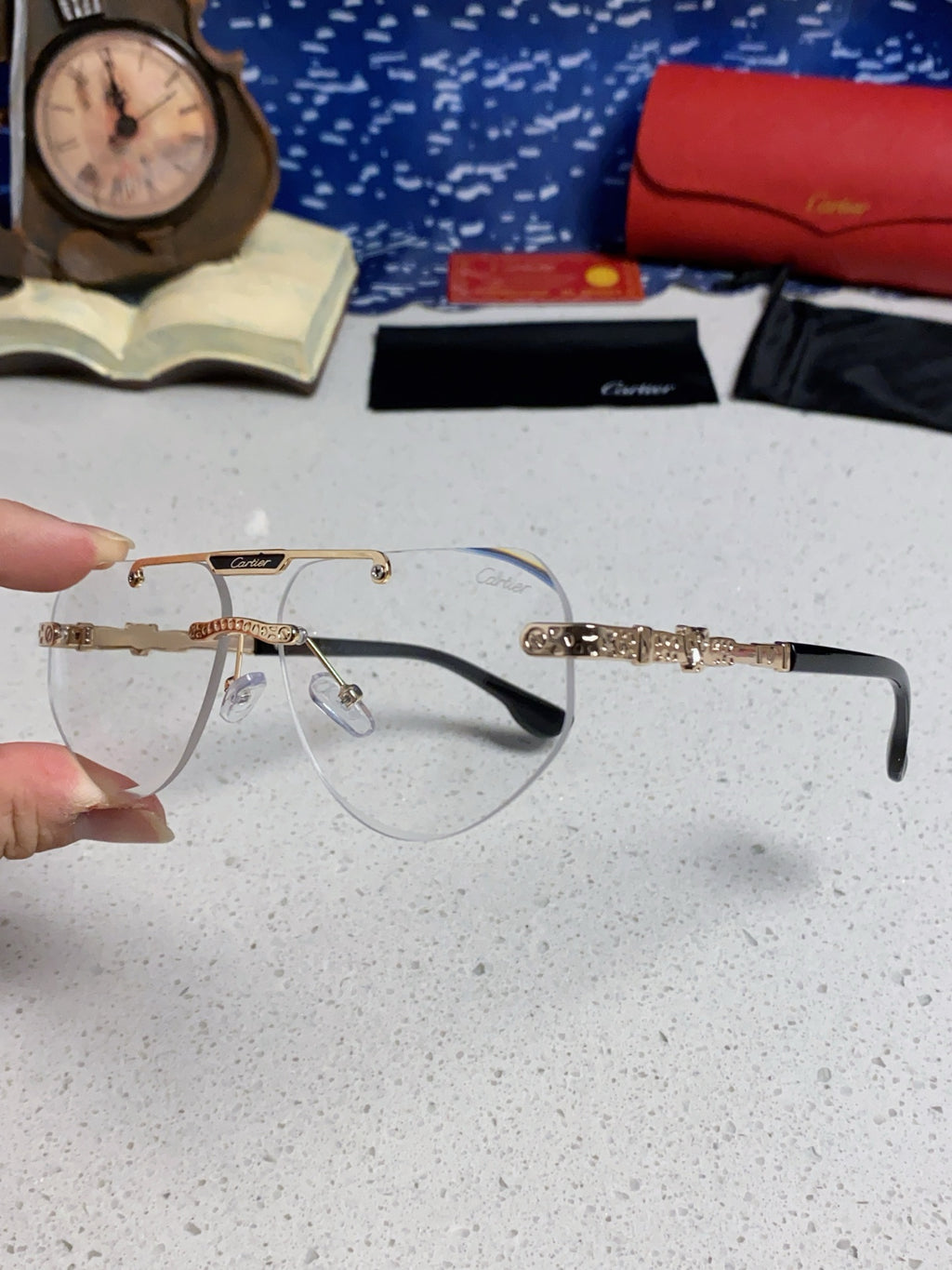 Cartier Lightweight Metal Rimless Silver Lens Sunglasses for Men & Wo - 465793 - detail image 6
