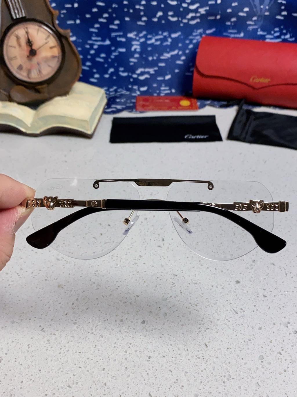 Cartier Lightweight Metal Rimless Silver Lens Sunglasses for Men & Wo - 465793 - detail image 5
