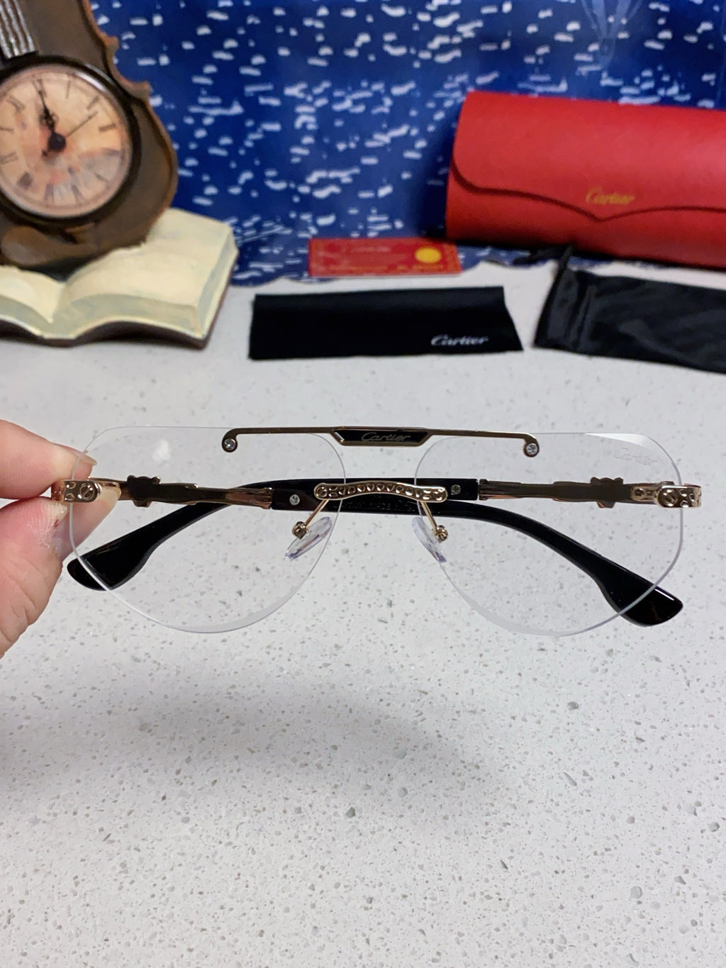 Cartier Lightweight Metal Rimless Silver Lens Sunglasses for Men & Wo - 465793 - detail image 4