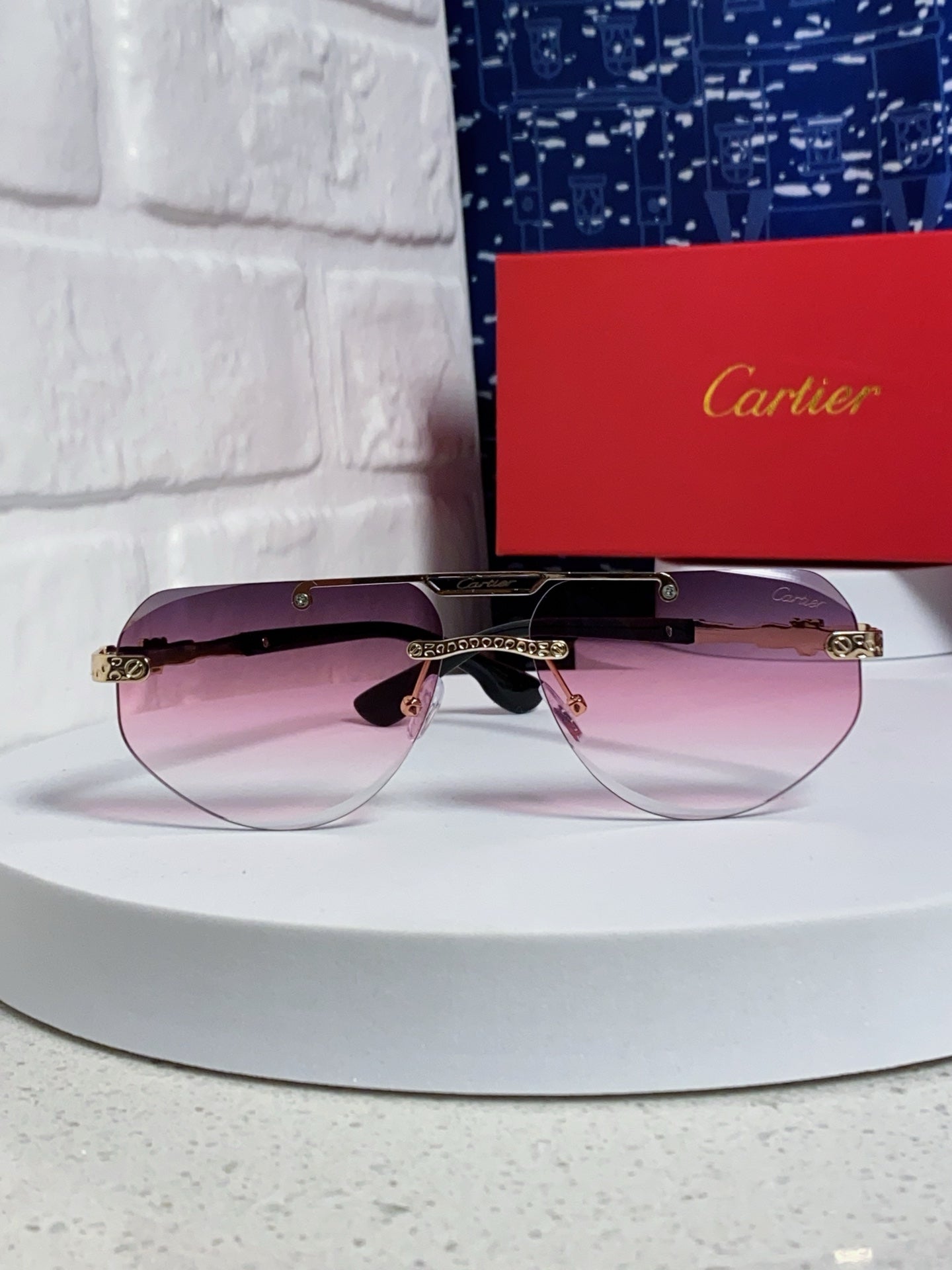 Cartier Lightweight Metal Rimless Purple Lens Sunglasses for Men & Women - detail image 2