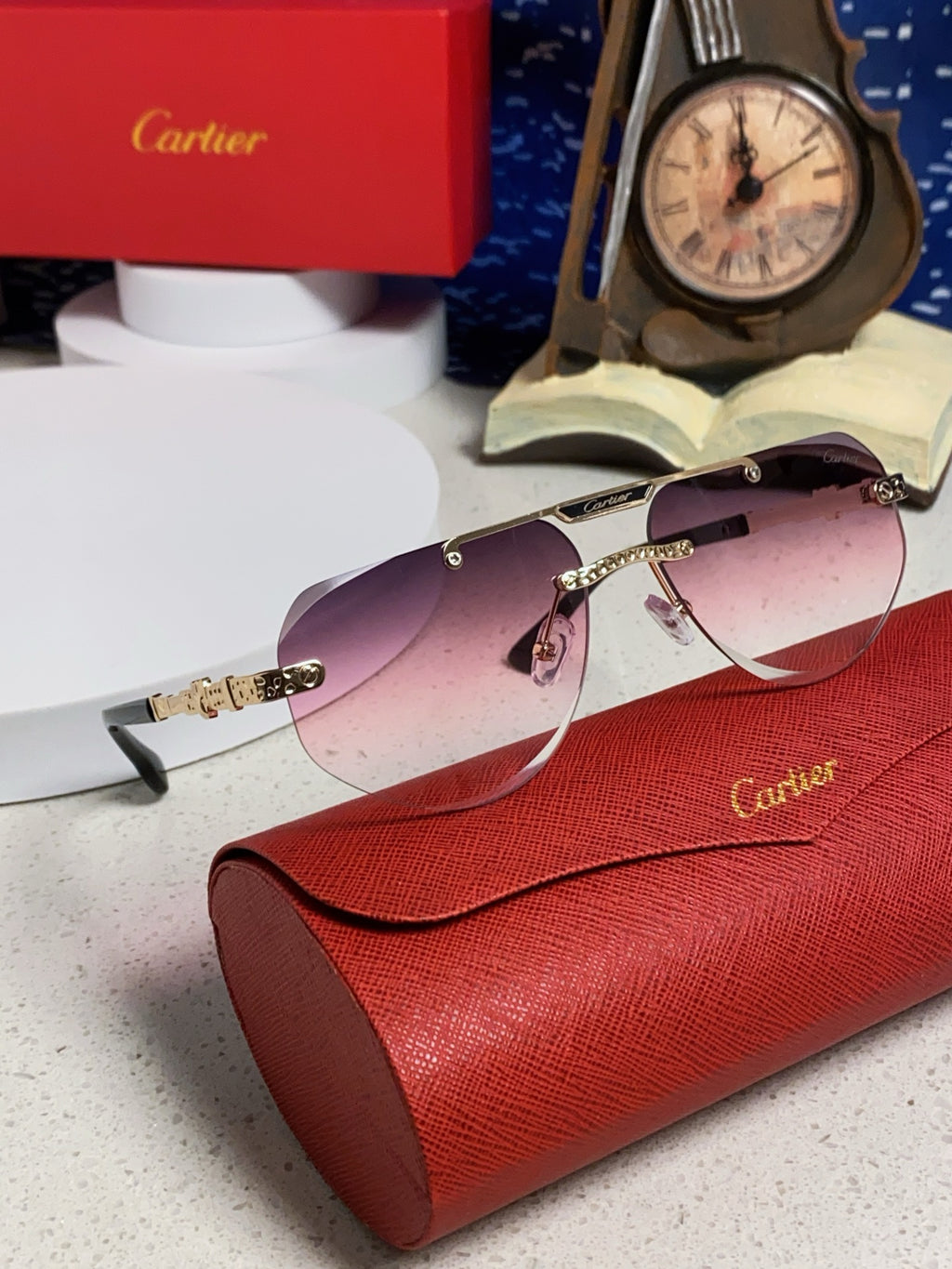 Cartier Lightweight Metal Rimless Purple Lens Sunglasses for Men & Women - detail image 10