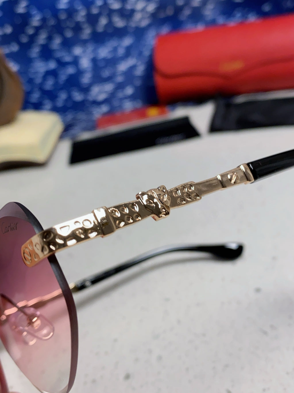 Cartier Lightweight Metal Rimless Purple Lens Sunglasses for Men & Women - detail image 7