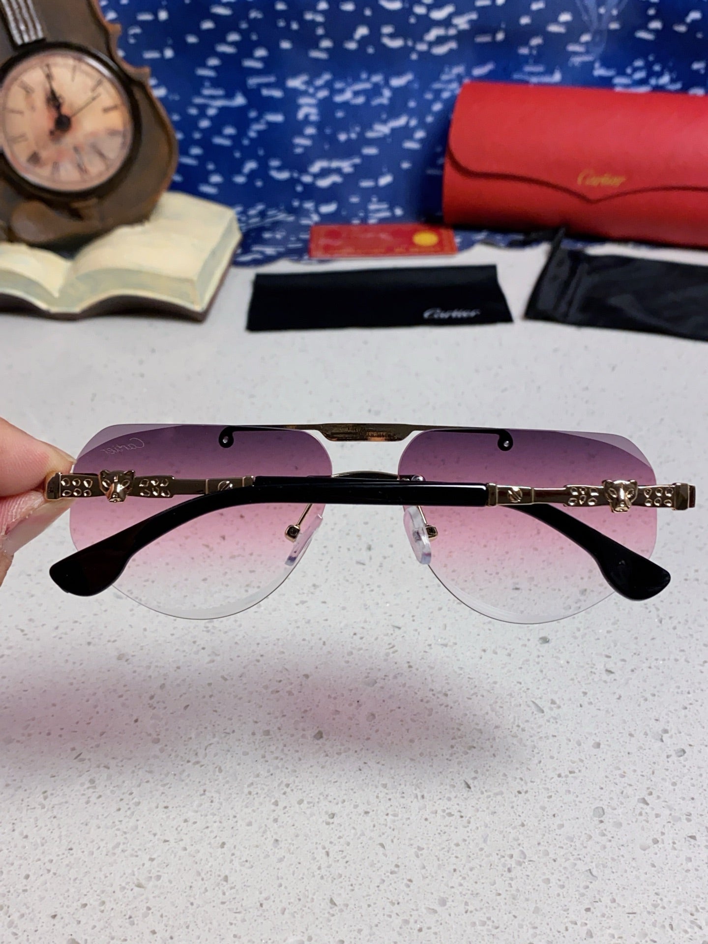 Cartier Lightweight Metal Rimless Purple Lens Sunglasses for Men & Women - detail image 5