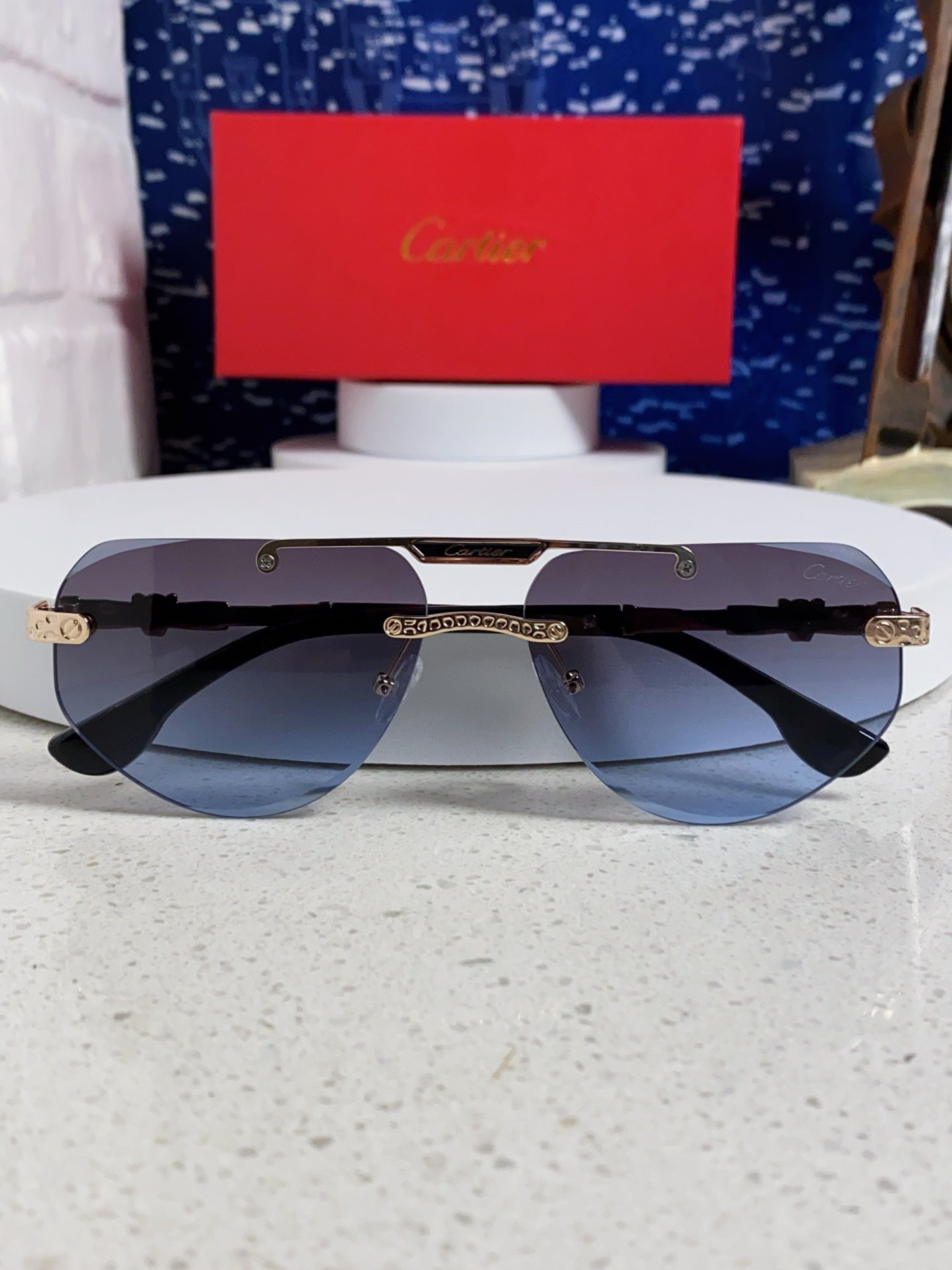 Cartier Lightweight Metal Rimless Blue Lens Sunglasses for Men & Wome - 465795 - detail image 9