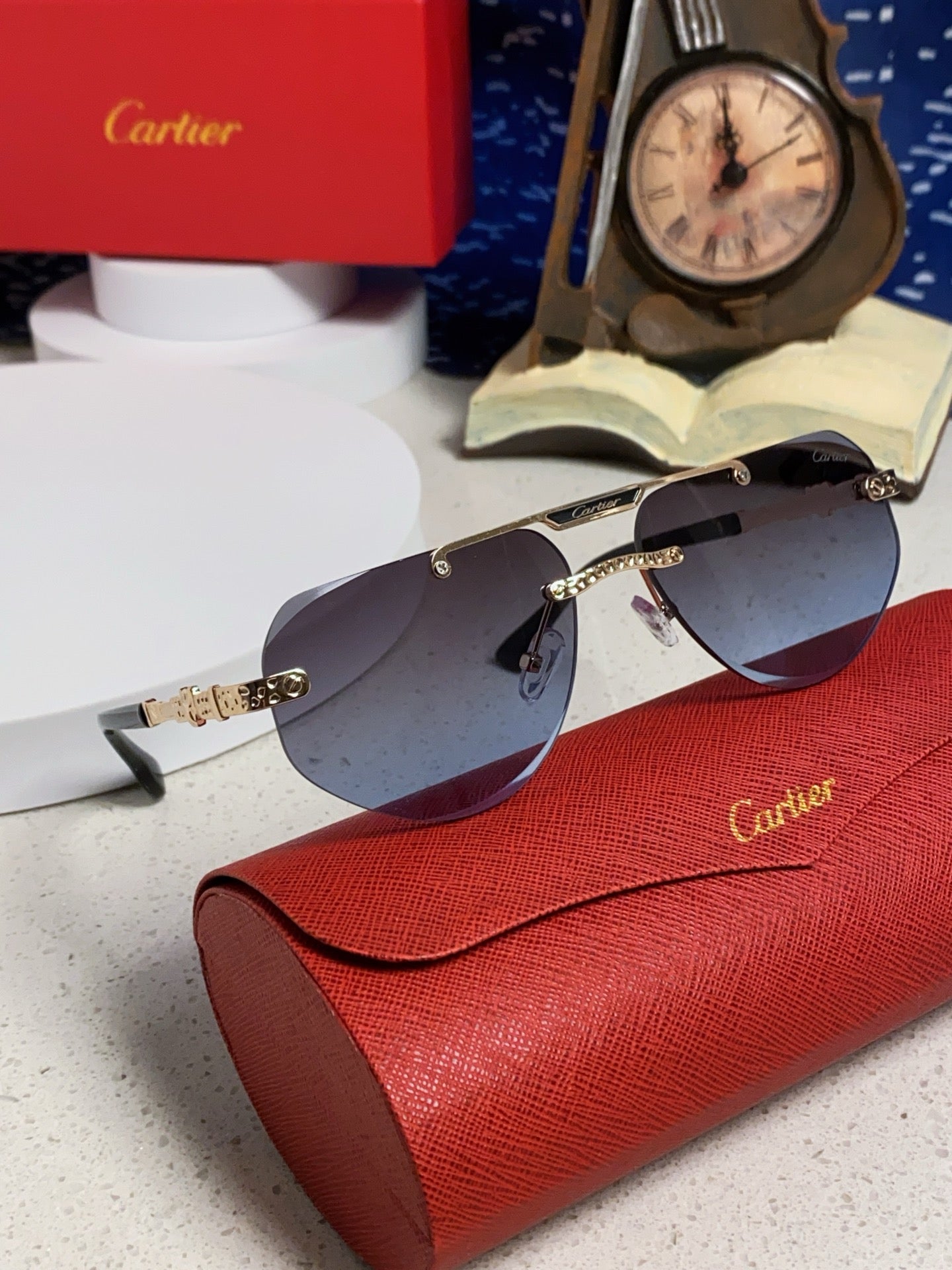 Cartier Lightweight Metal Rimless Blue Lens Sunglasses for Men & Wome - 465795 - detail image 10