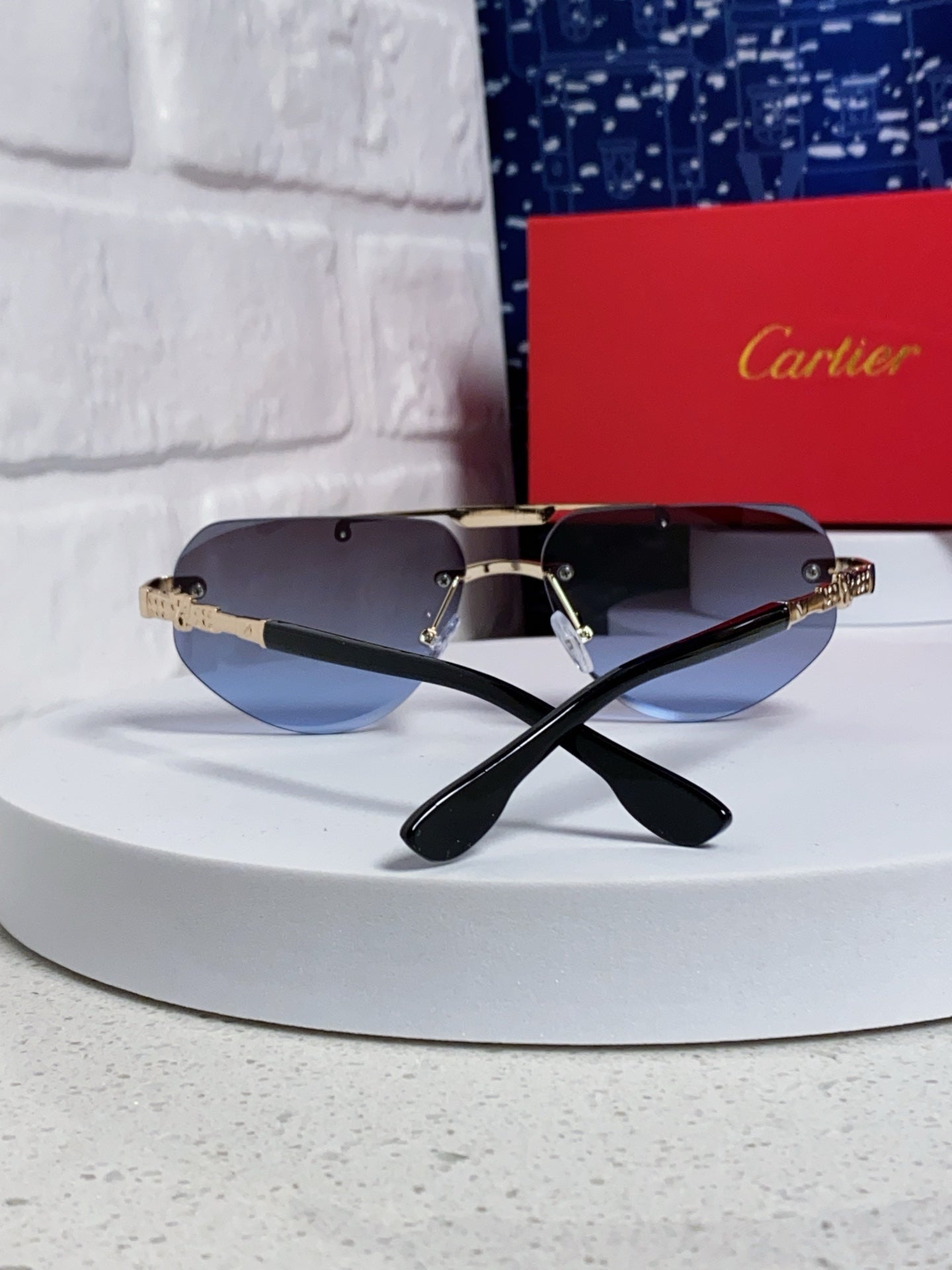 Cartier Lightweight Metal Rimless Blue Lens Sunglasses for Men & Wome - 465795 - detail image 3