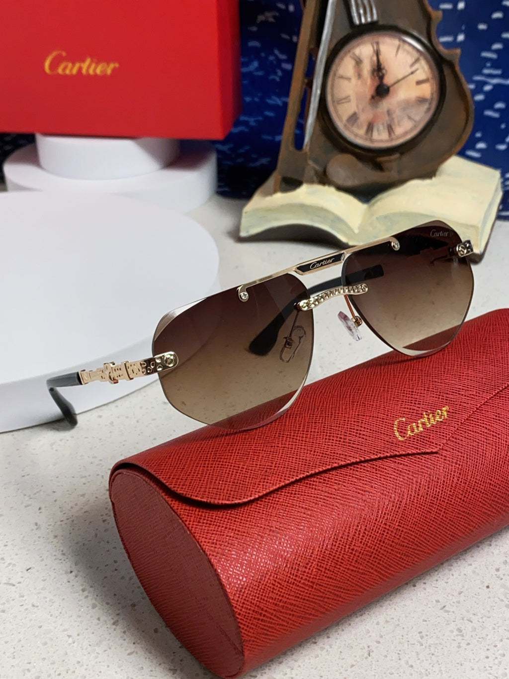 Cartier Lightweight Metal Rimless Brown Lens Sunglasses for Men & Wom - 465796 - detail image 10