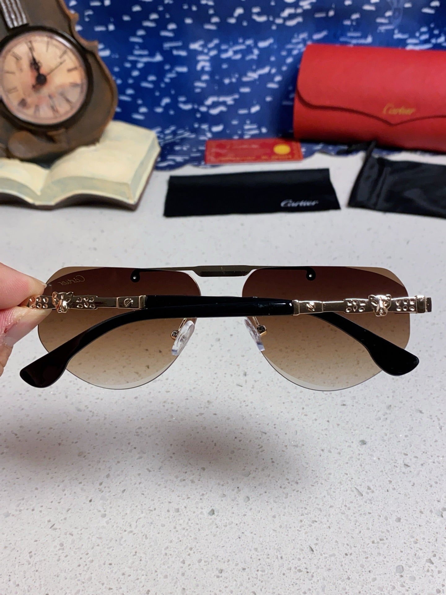 Cartier Lightweight Metal Rimless Brown Lens Sunglasses for Men & Wom - 465796 - detail image 5