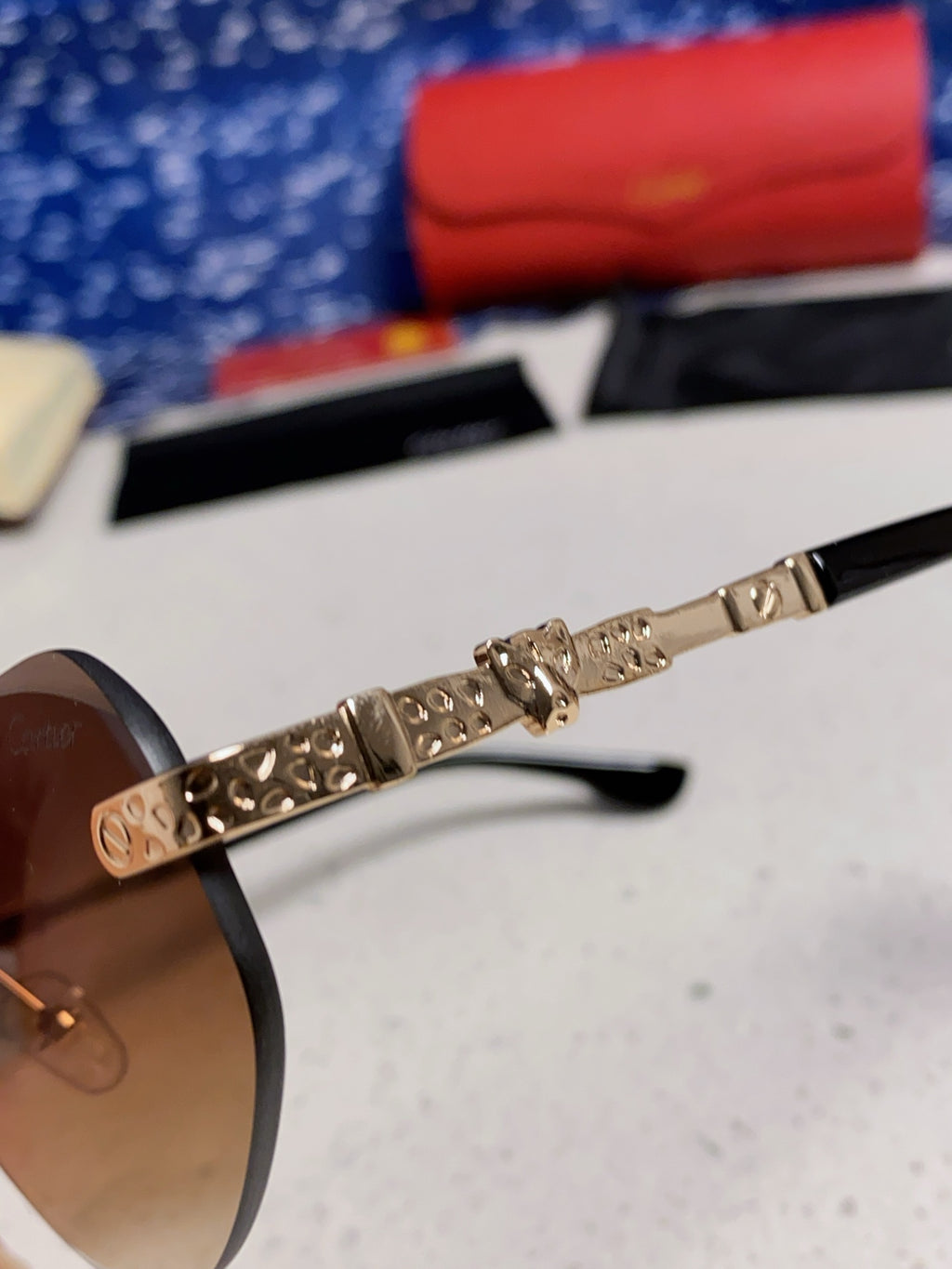 Cartier Lightweight Metal Rimless Brown Lens Sunglasses for Men & Wom - 465796 - detail image 7