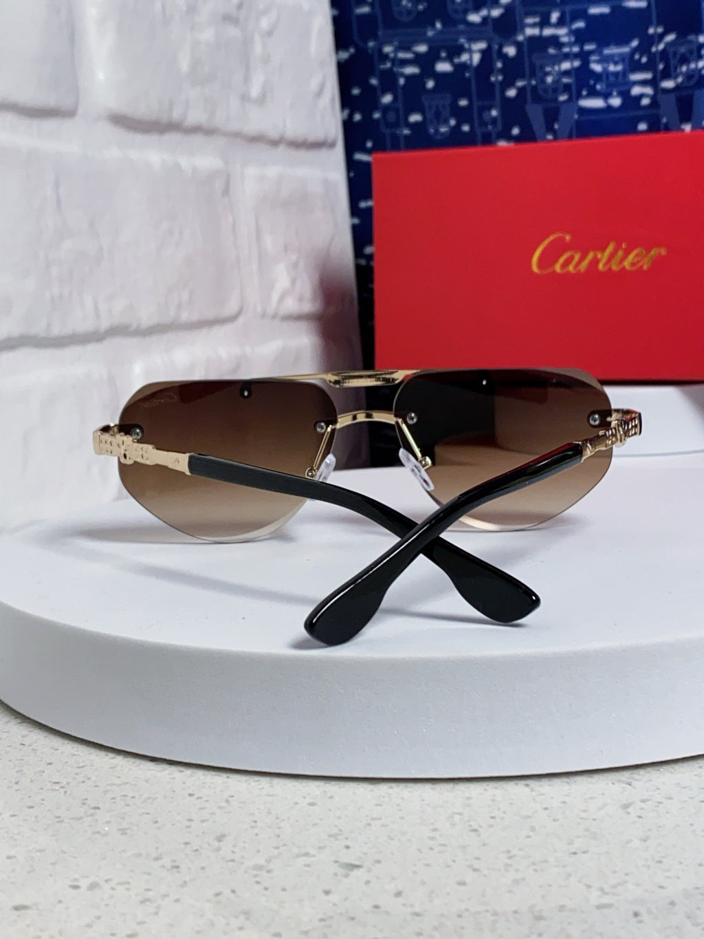 Cartier Lightweight Metal Rimless Brown Lens Sunglasses for Men & Wom - 465796 - detail image 3