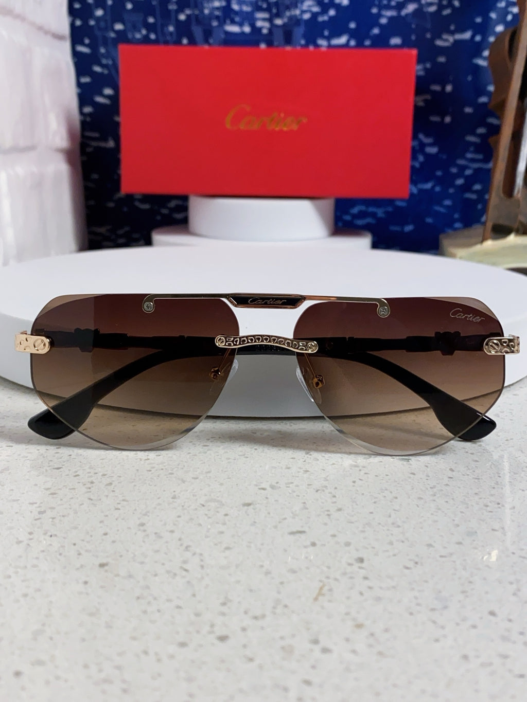 Cartier Lightweight Metal Rimless Brown Lens Sunglasses for Men & Wom - 465796 - detail image 9