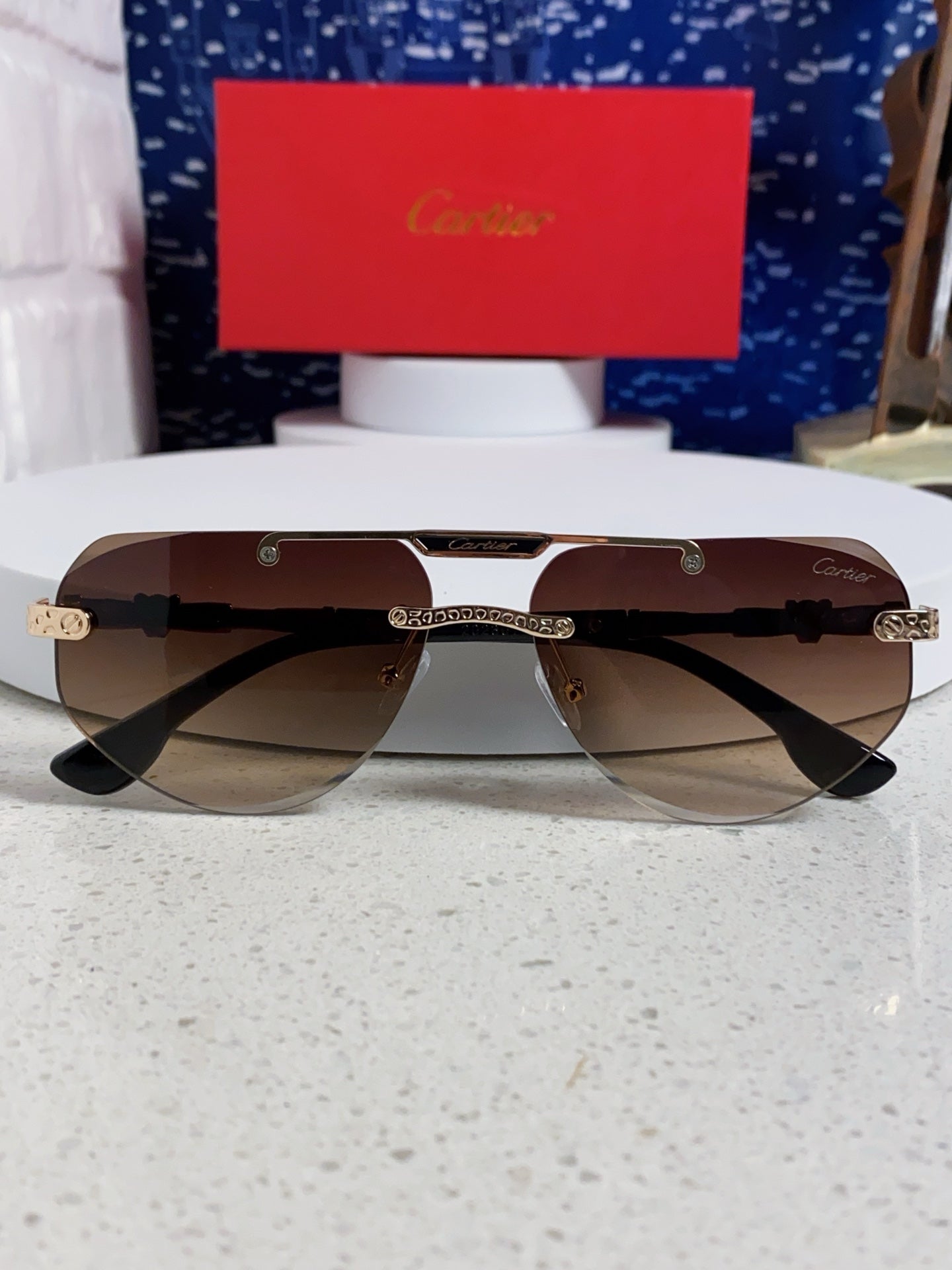 Cartier Lightweight Metal Rimless Brown Lens Sunglasses for Men & Wom - 465796 - detail image 9