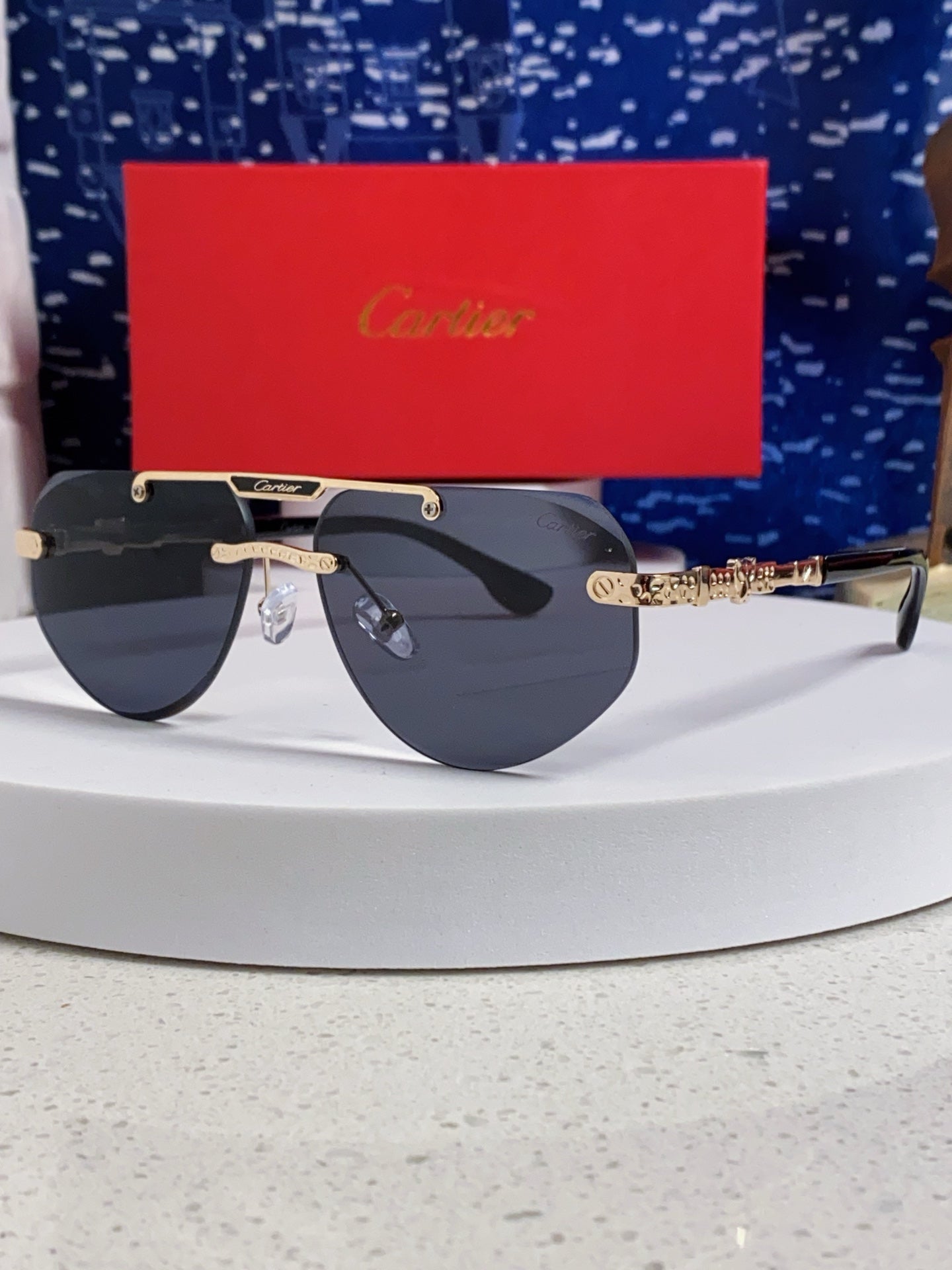 Cartier Lightweight Metal Rimless Silver Lens Sunglasses for Men & Wo - 465797