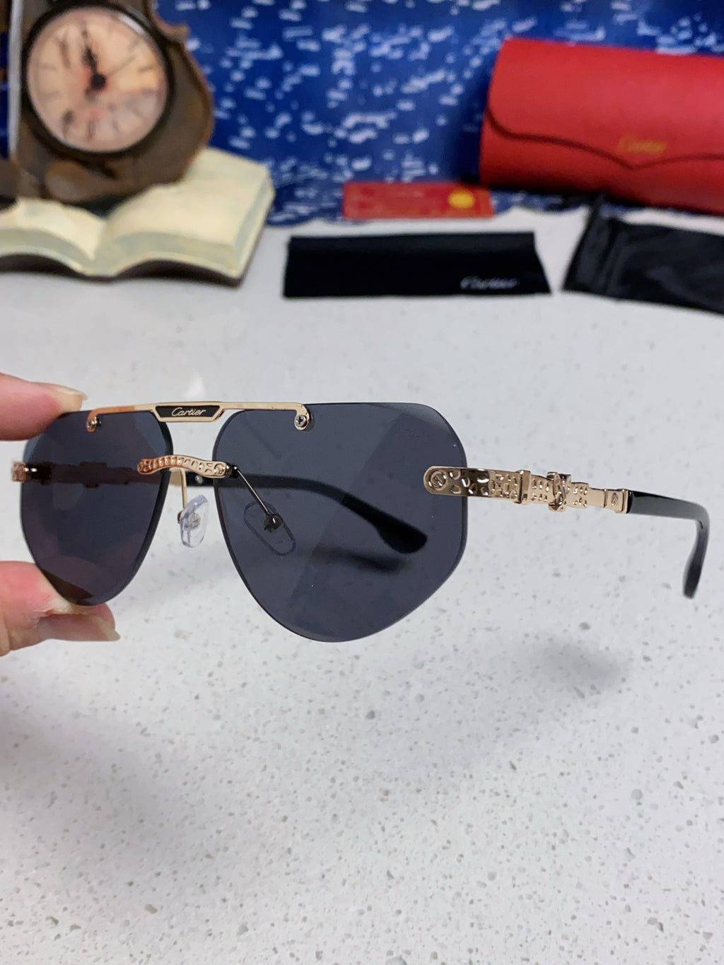 Cartier Lightweight Metal Rimless Silver Lens Sunglasses for Men & Wo - 465797 - detail image 6
