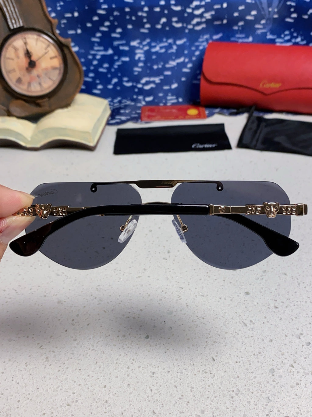 Cartier Lightweight Metal Rimless Silver Lens Sunglasses for Men & Wo - 465797 - detail image 5