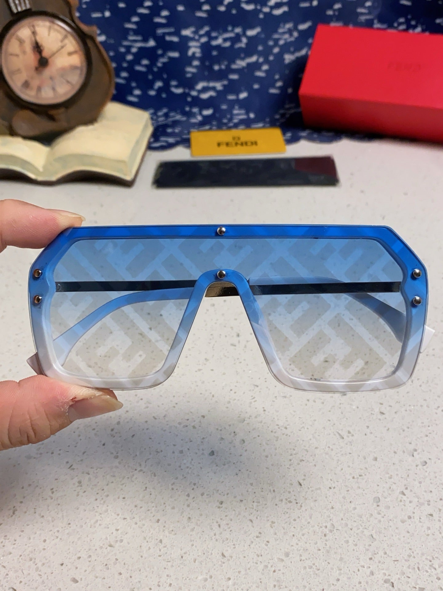 Fendi Lightweight Rimless Blue Lens Sunglasses for Men & Women - 466199 - detail image 4
