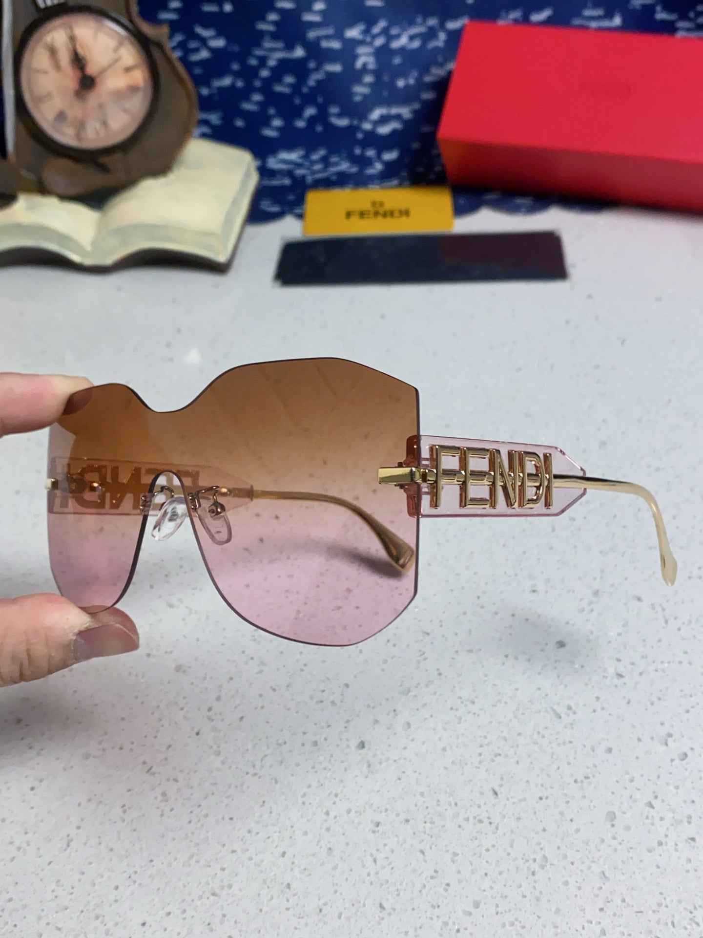 Fendi Lightweight Rimless Brown Lens Sunglasses for Men & Women - 383032 - detail image 6