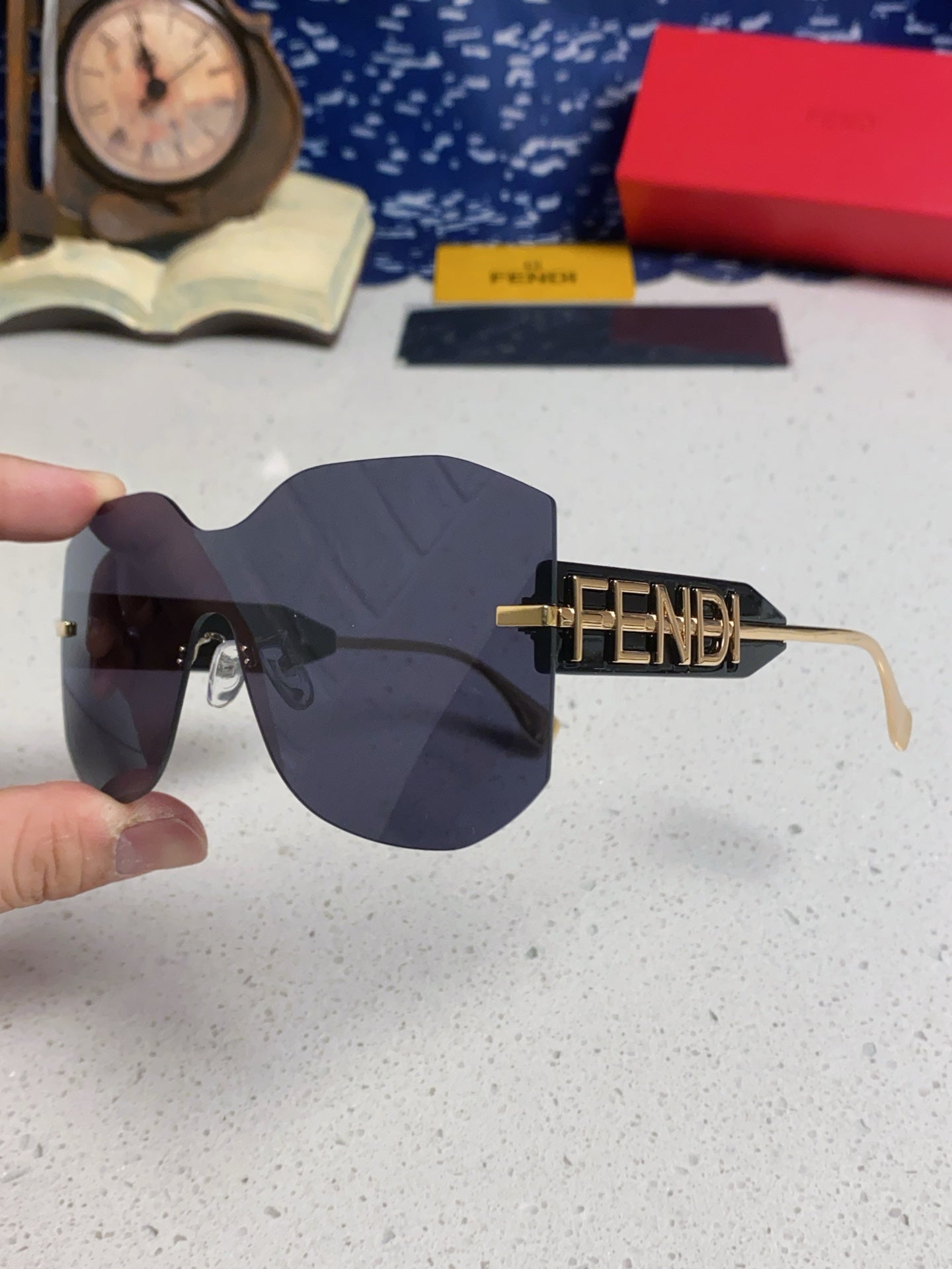 Fendi Lightweight Rimless Blue Lens Sunglasses for Men & Women - 383037 - detail image 6