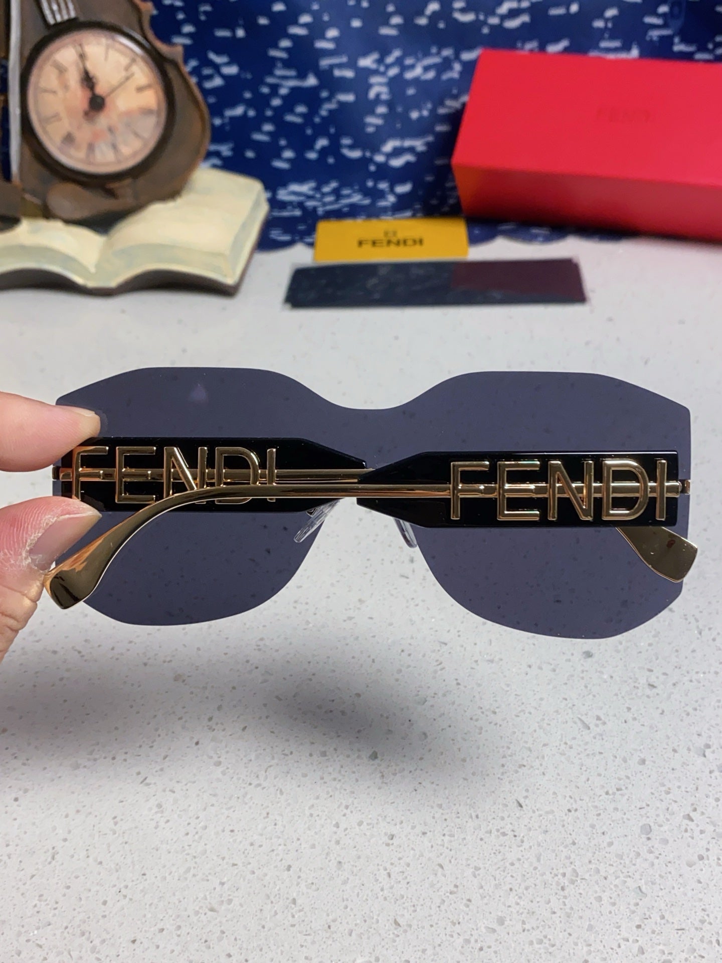 Fendi Lightweight Rimless Blue Lens Sunglasses for Men & Women - 383037 - detail image 5