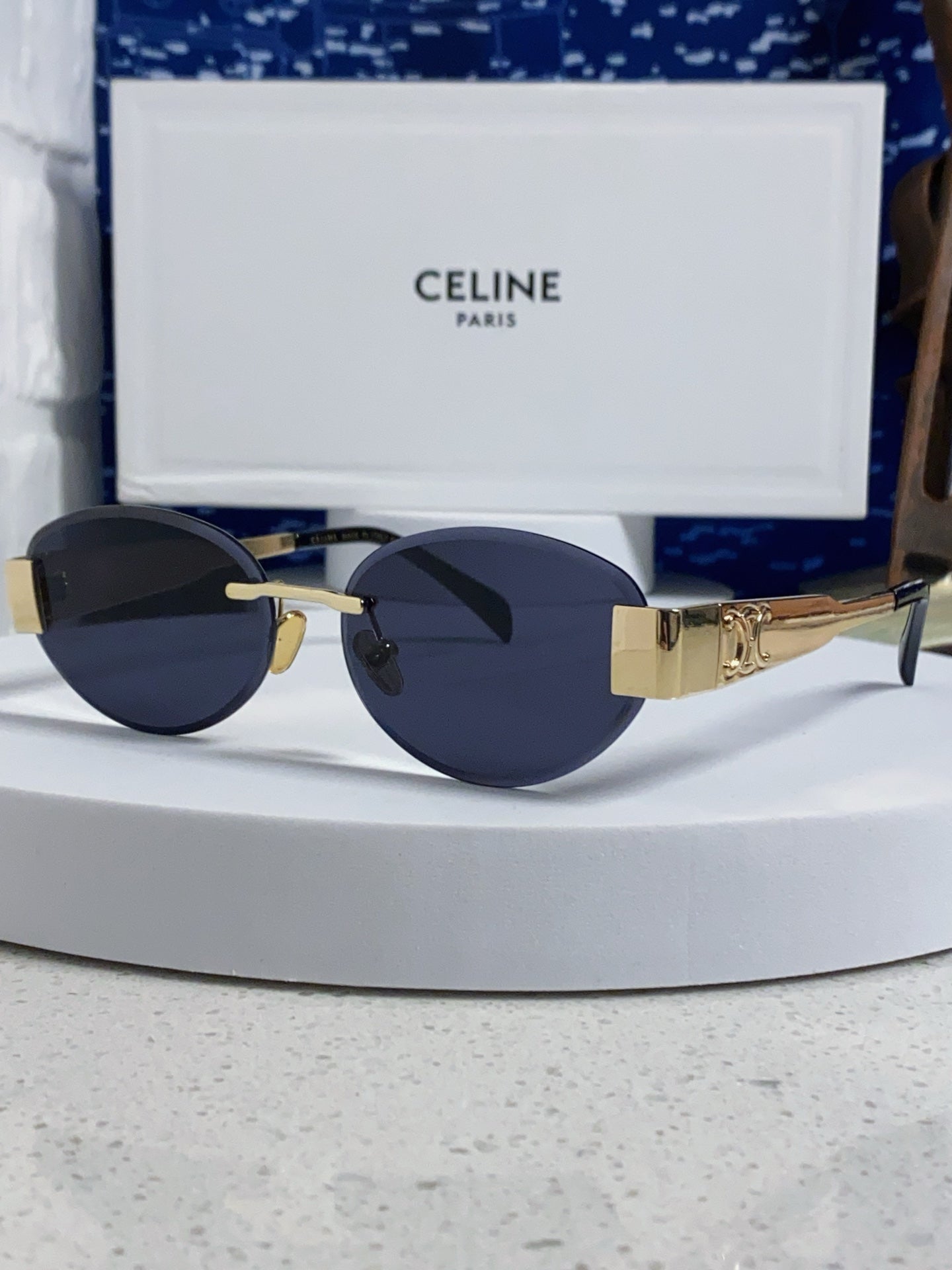 Celine Metal Round Blue Lens Sunglasses for Men & Women - 398830