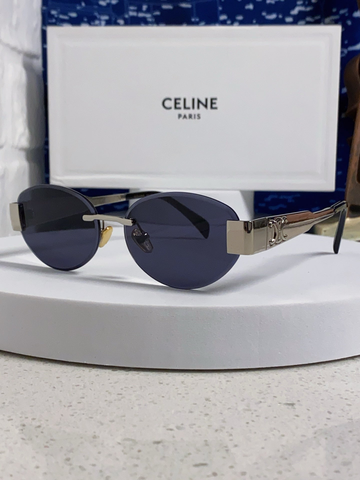Celine Metal Round Blue Lens Sunglasses for Men & Women