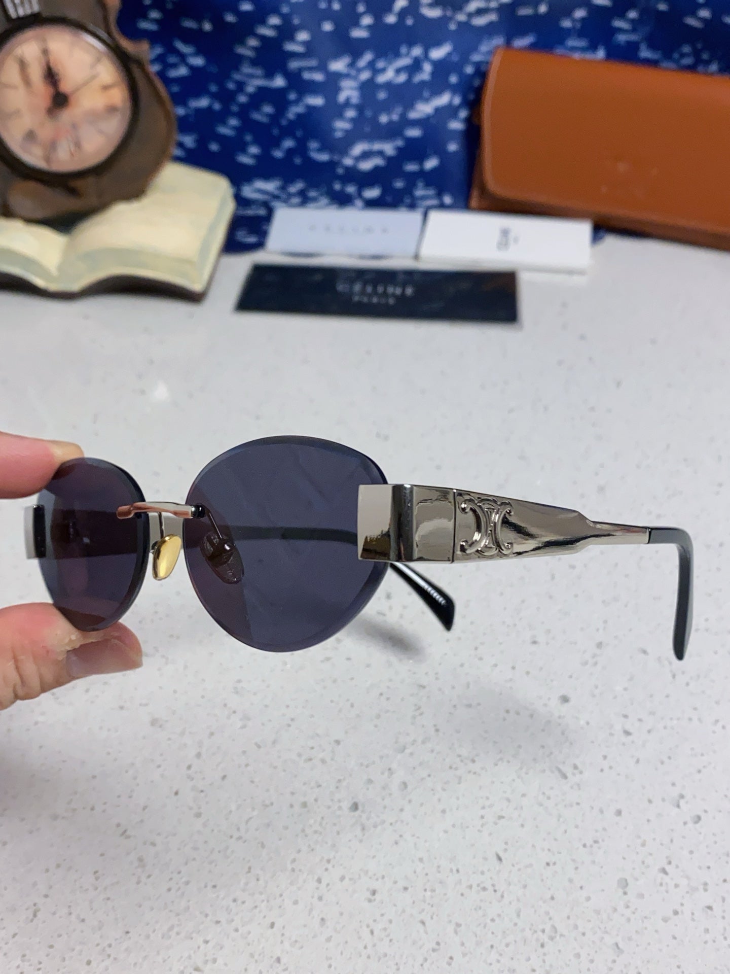 Celine Metal Round Blue Lens Sunglasses for Men & Women - detail image 6