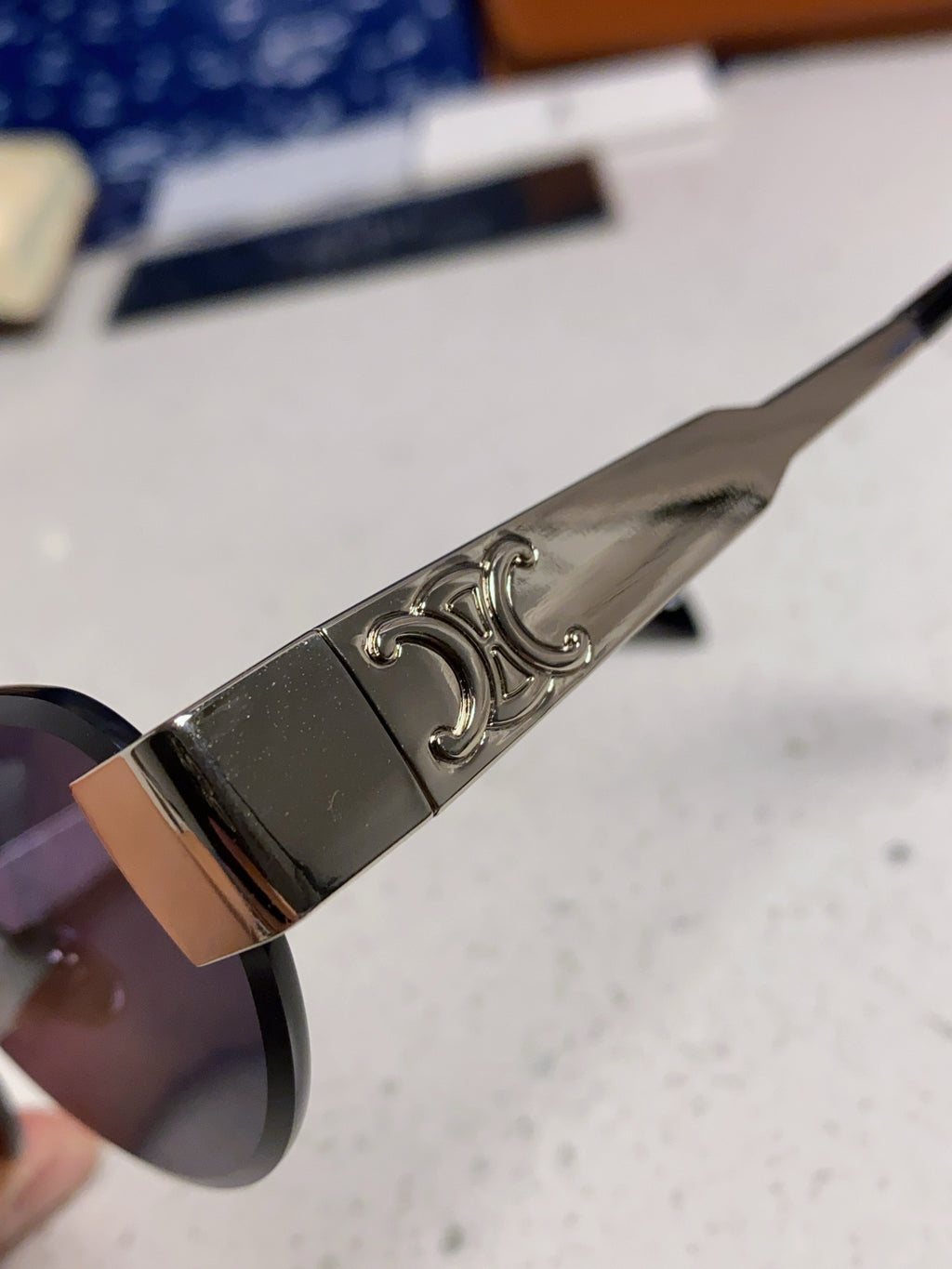Celine Metal Round Blue Lens Sunglasses for Men & Women - detail image 7