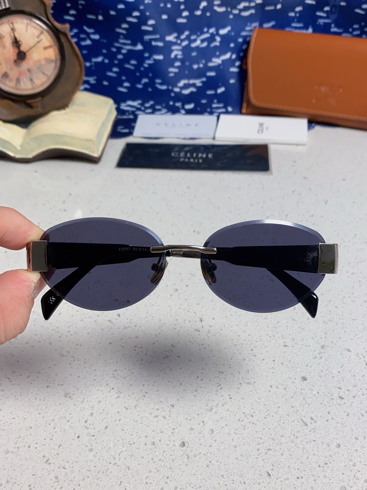 Celine Metal Round Blue Lens Sunglasses for Men & Women - detail image 4