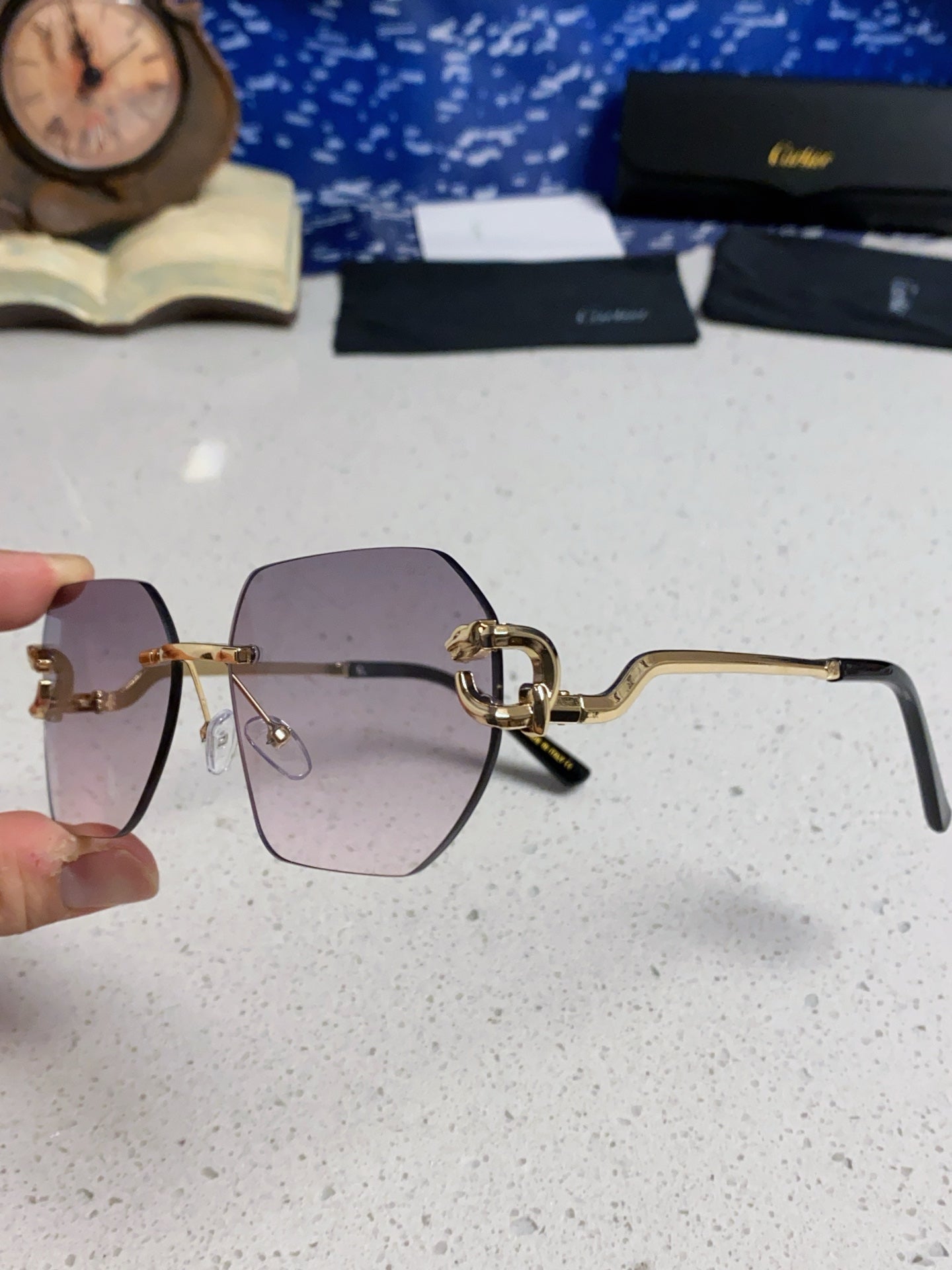 Cartier Lightweight Metal Rimless Silver Lens Sunglasses for Men & Wo - 432226 - detail image 6