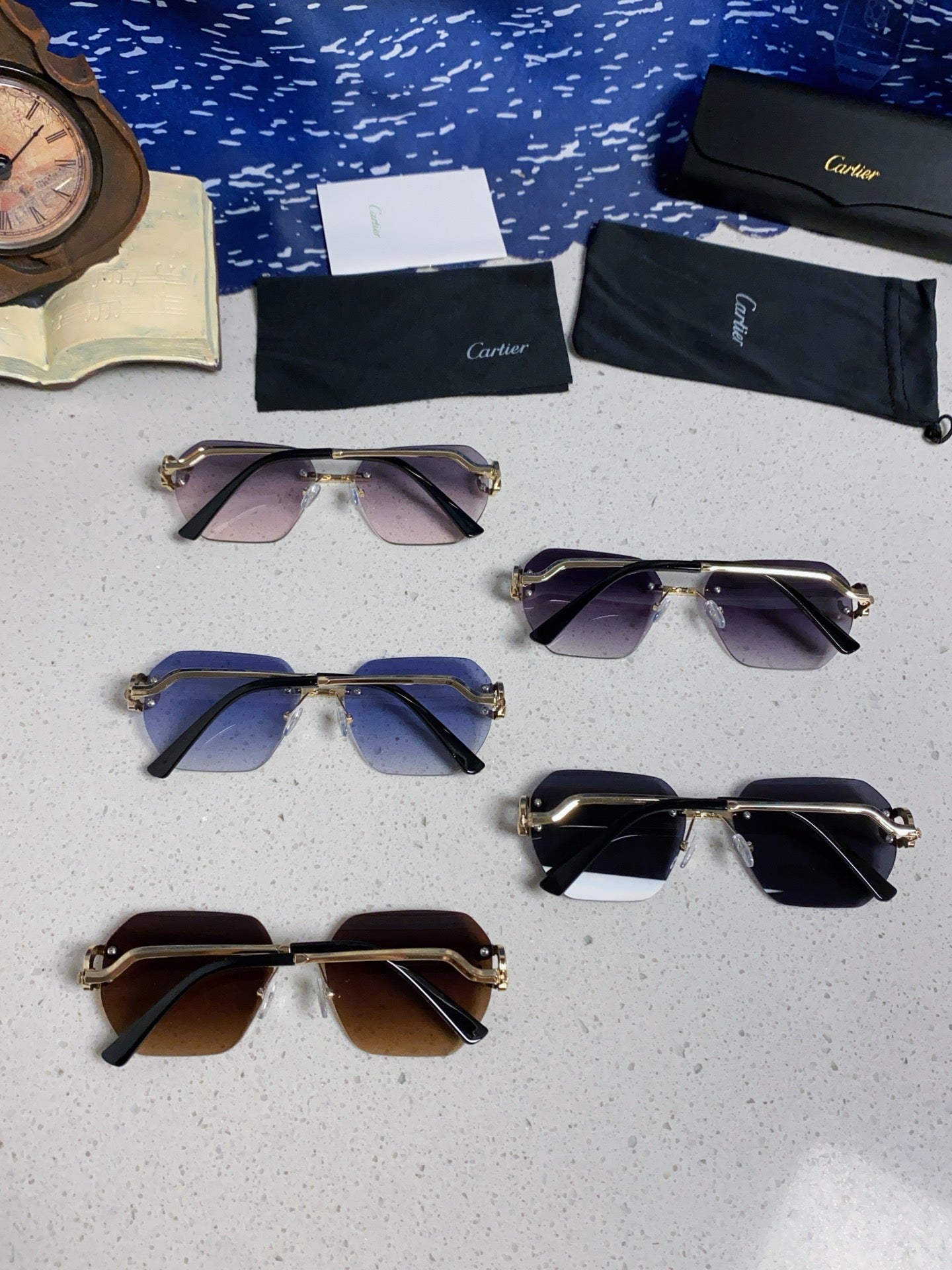 Cartier Lightweight Metal Rimless Black Lens Sunglasses for Men & Wom - 432230 - detail image 11