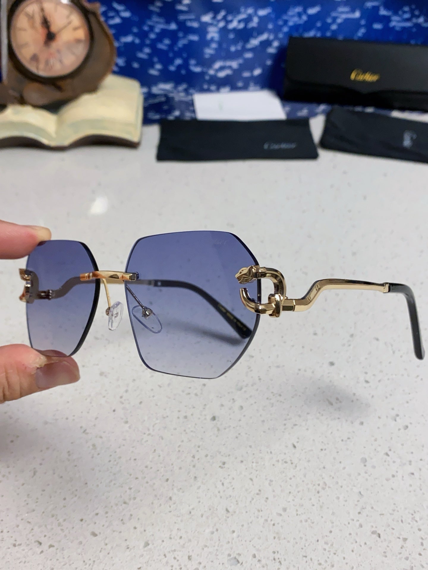 Cartier Lightweight Metal Rimless Silver Lens Sunglasses for Men & Wo - 432227 - detail image 6