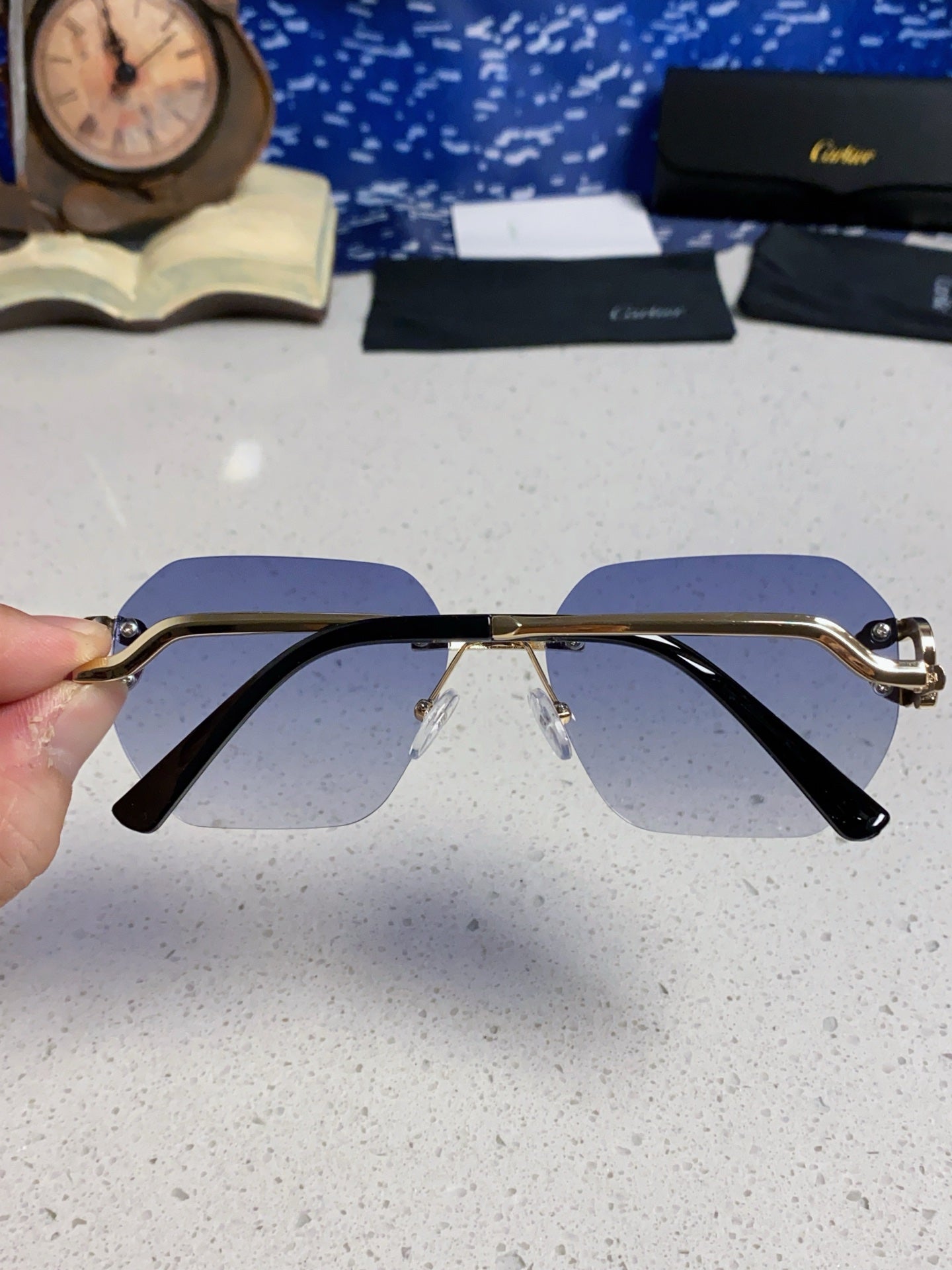 Cartier Lightweight Metal Rimless Silver Lens Sunglasses for Men & Wo - 432227 - detail image 5