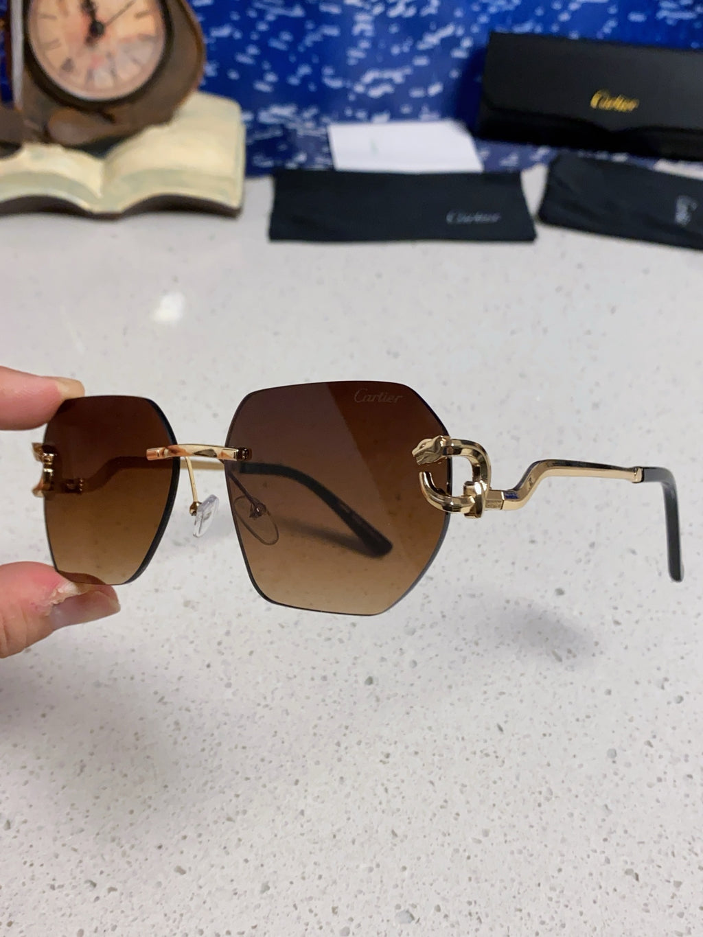 Cartier Lightweight Metal Rimless Brown Lens Sunglasses for Men & Wom - 432228 - detail image 6