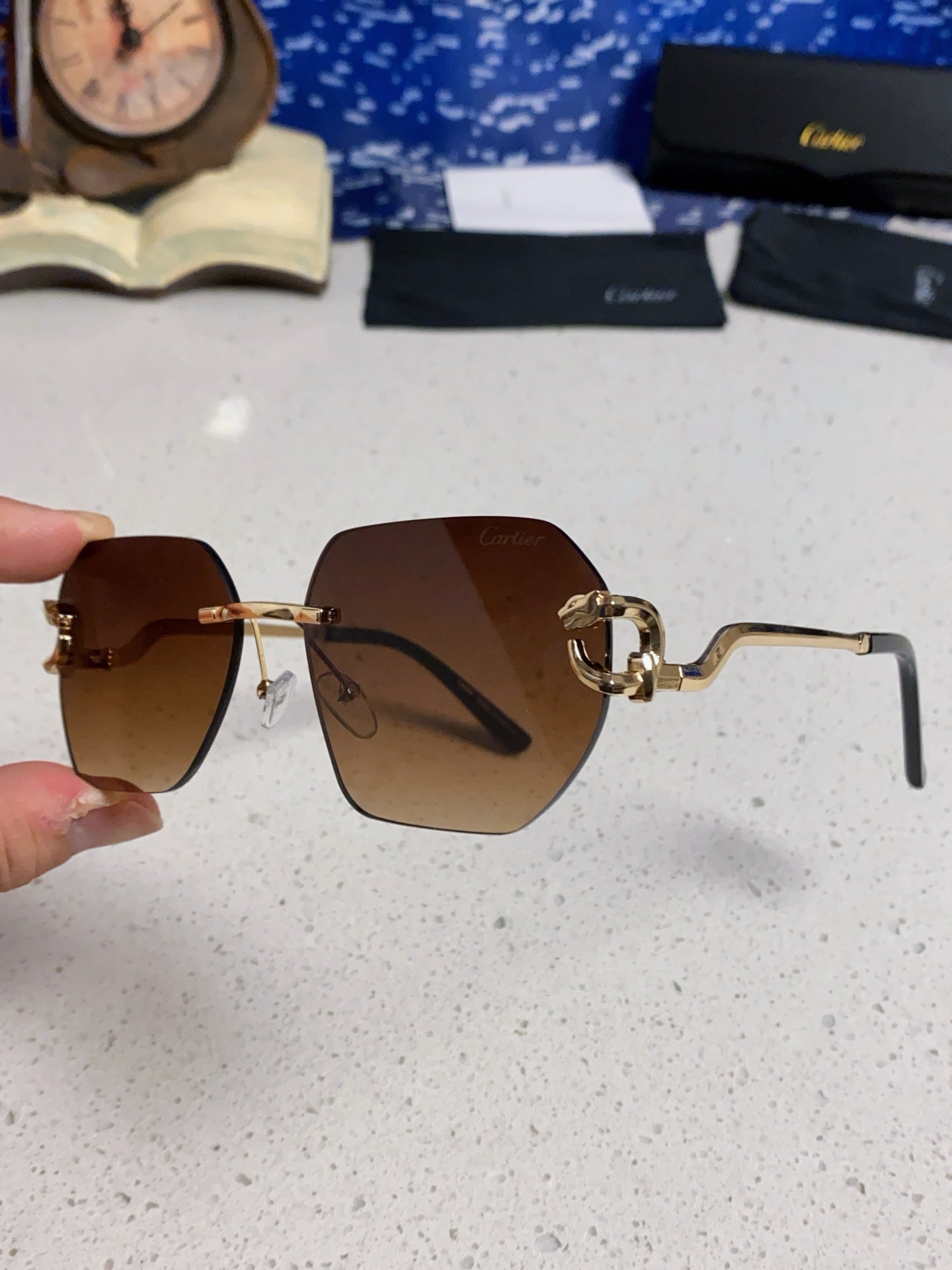 Cartier Lightweight Metal Rimless Brown Lens Sunglasses for Men & Wom - 432228 - detail image 6