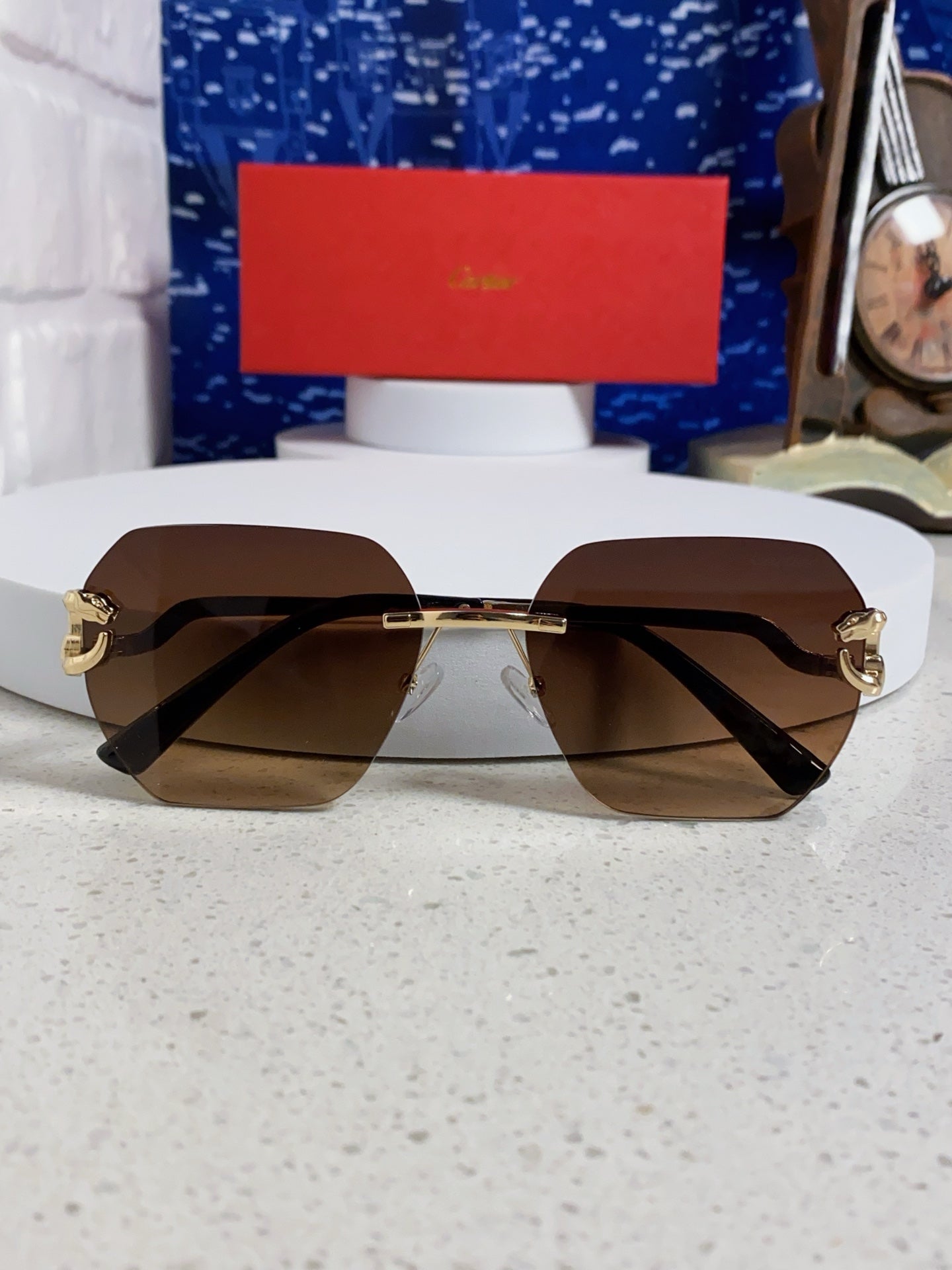Cartier Lightweight Metal Rimless Brown Lens Sunglasses for Men & Wom - 432228 - detail image 9