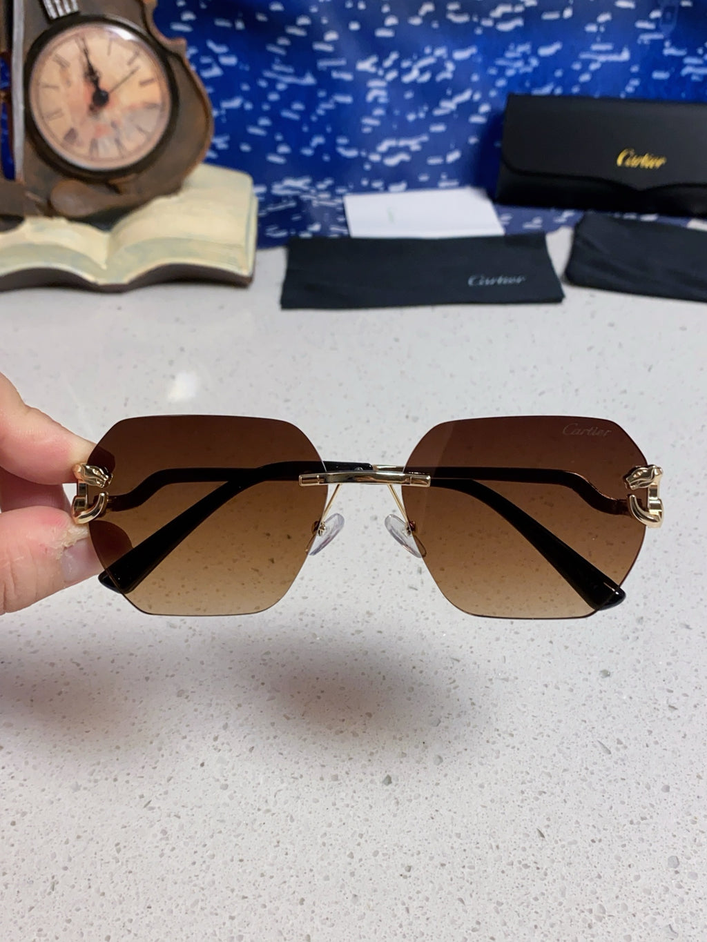 Cartier Lightweight Metal Rimless Brown Lens Sunglasses for Men & Wom - 432228 - detail image 4