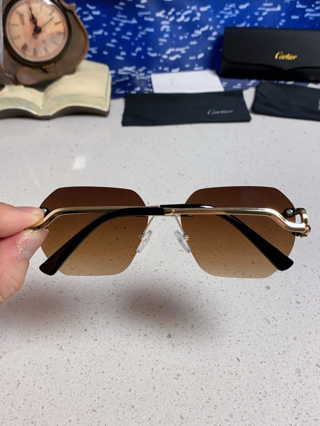 Cartier Lightweight Metal Rimless Brown Lens Sunglasses for Men & Wom - 432228 - detail image 5