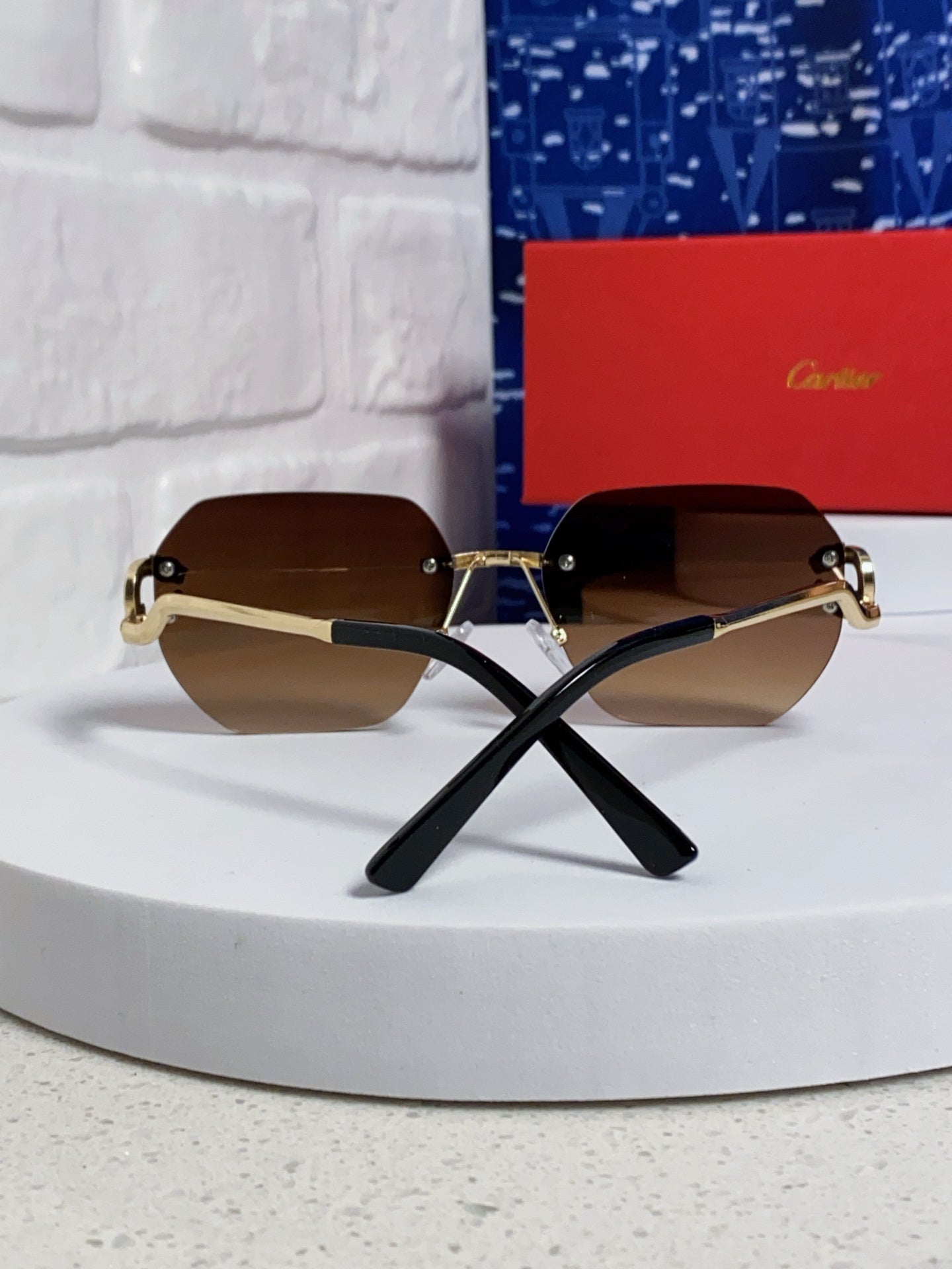 Cartier Lightweight Metal Rimless Brown Lens Sunglasses for Men & Wom - 432228 - detail image 3