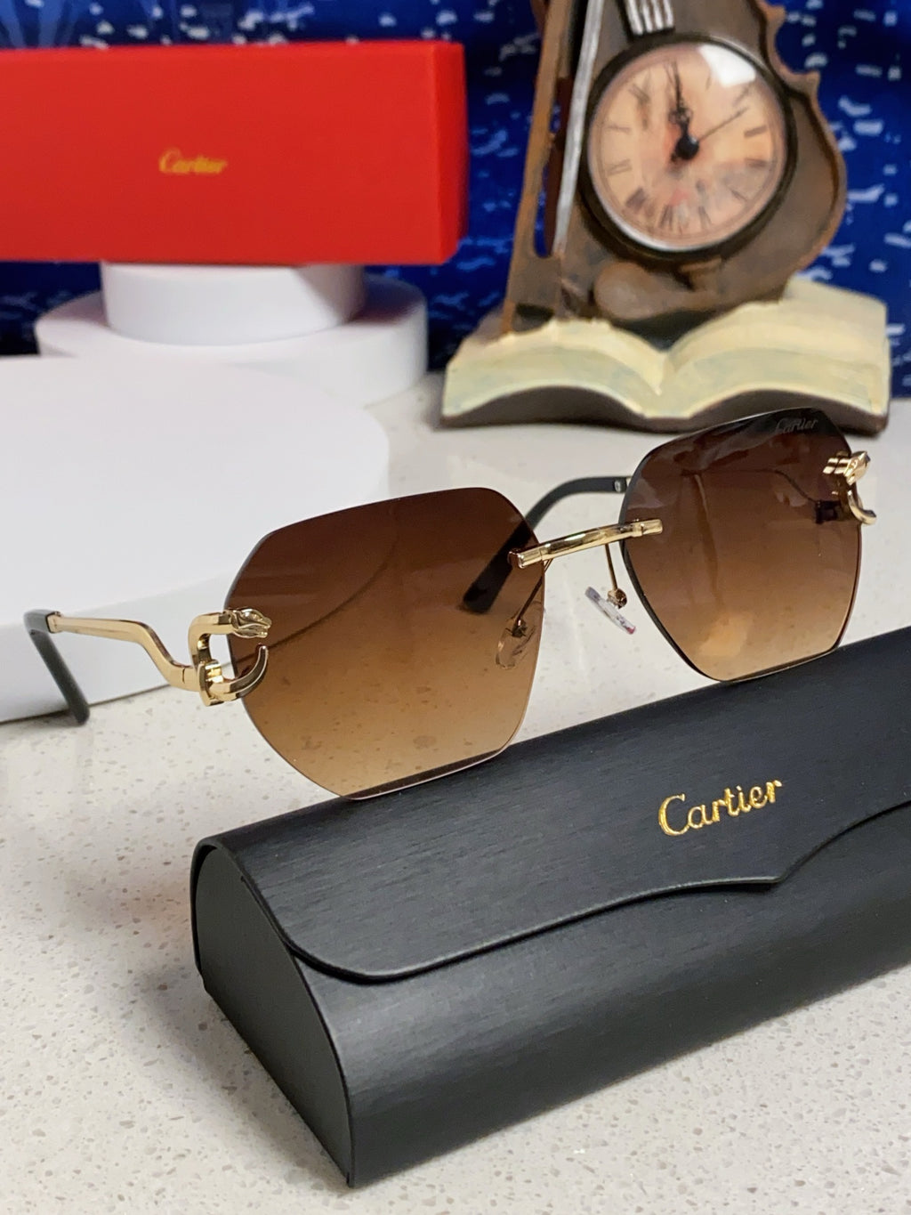 Cartier Lightweight Metal Rimless Brown Lens Sunglasses for Men & Wom - 432228 - detail image 10
