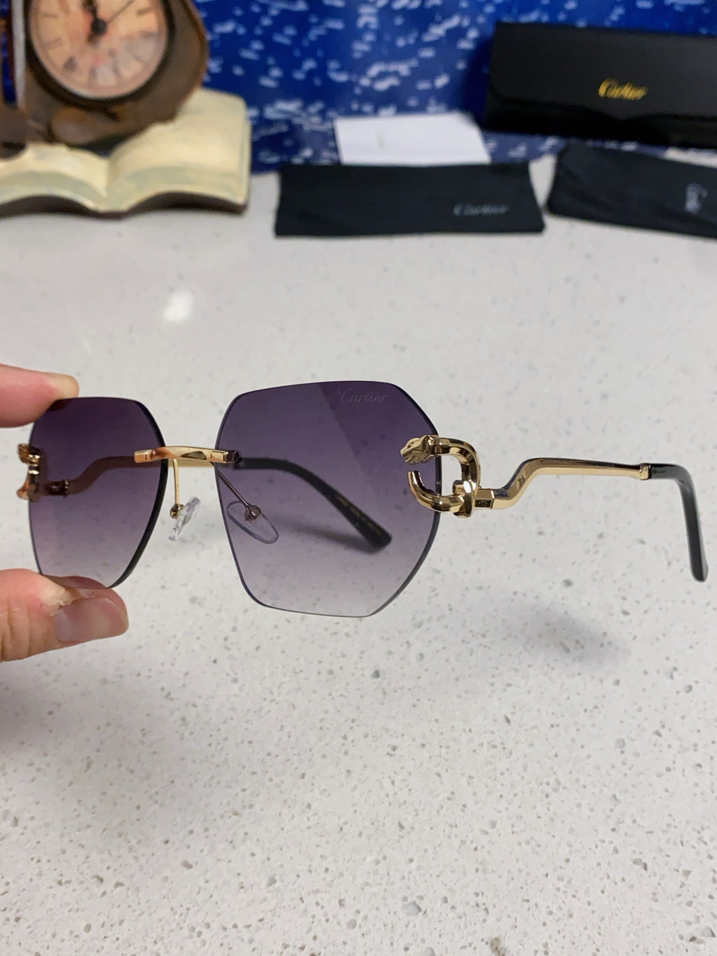 Cartier Lightweight Metal Rimless Silver Lens Sunglasses for Men & Wo - 432229 - detail image 6